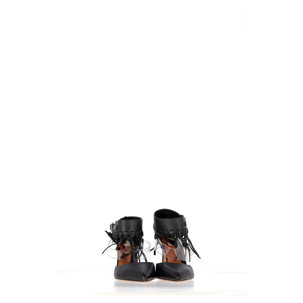 Valentino Garavani Fringed Ankle Strap Pumps in Black Leather