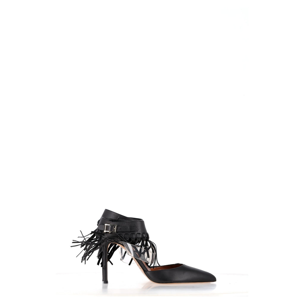Valentino Garavani Fringed Ankle Strap Pumps in Black Leather