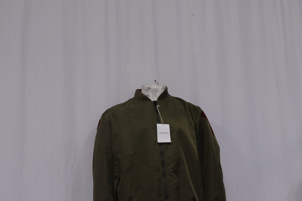 Valentino Garavani Zipped Butterfly Patchwork Bomber Jacket in Olive Polyamide