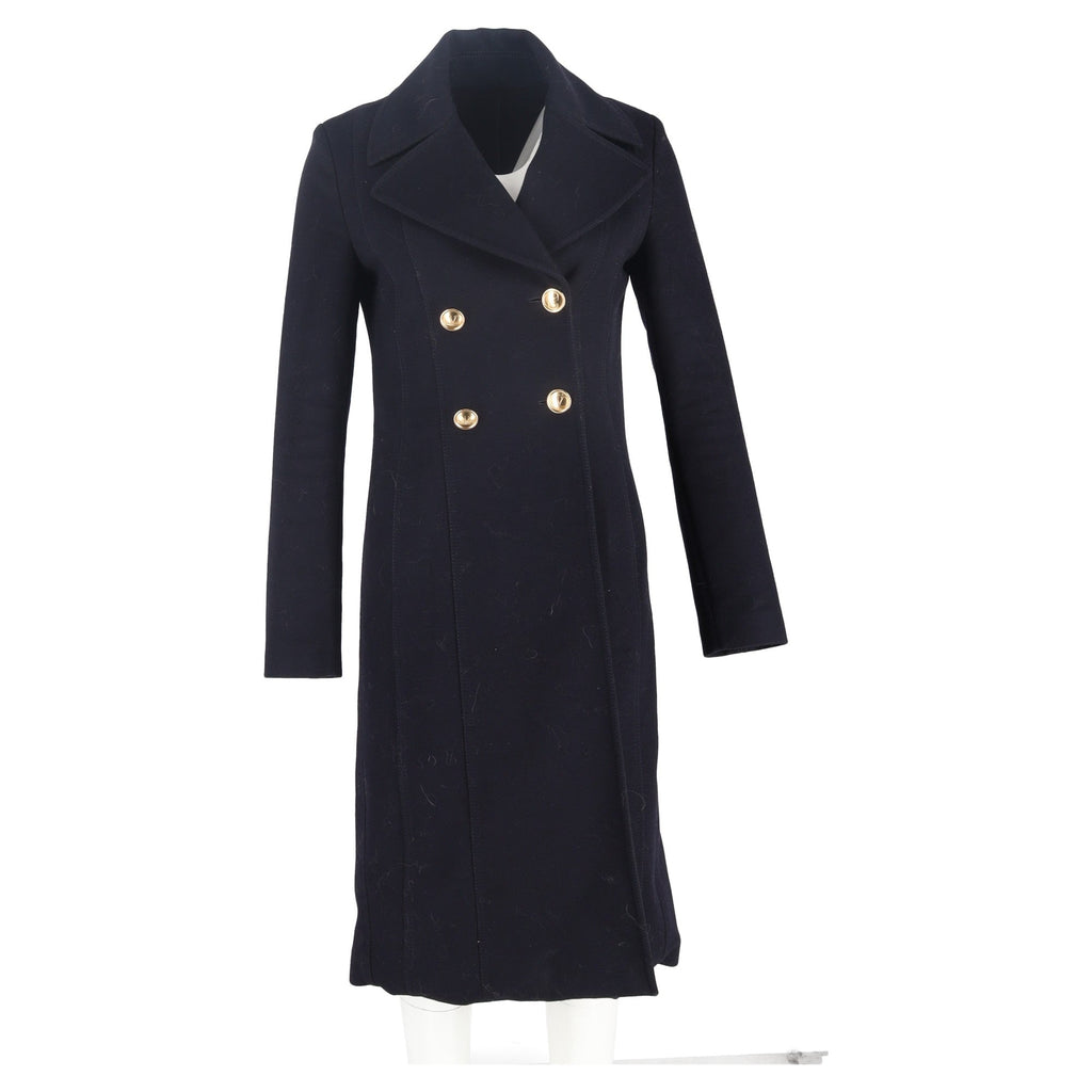 Valentino Garavani Double-Breasted Long Coat in Dark Navy Wool