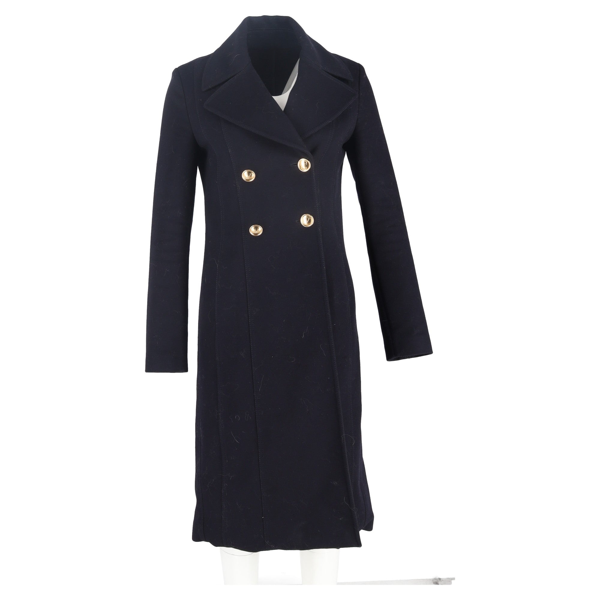 Valentino Garavani Double-Breasted Long Coat in Dark Navy Wool