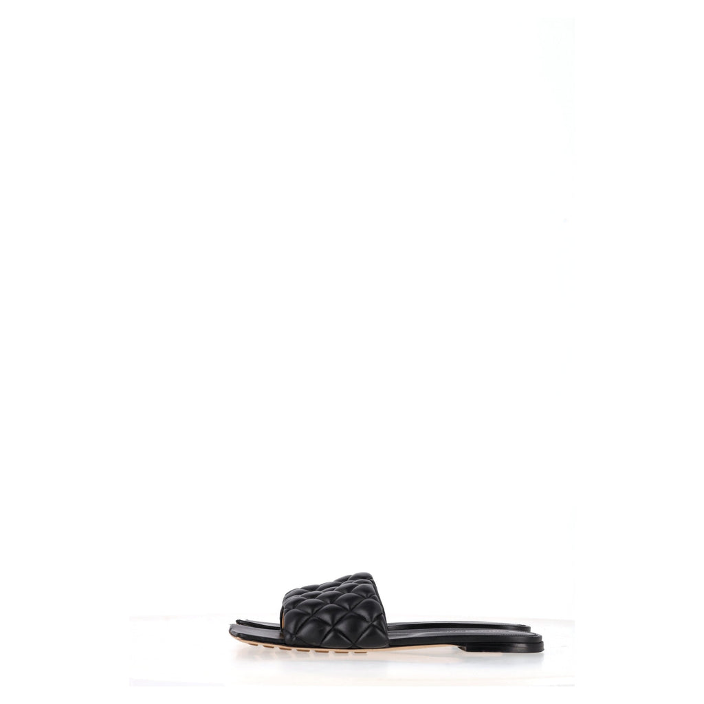 Bottega Veneta Padded Slide Flat Sandals in Black Lamb Leather
