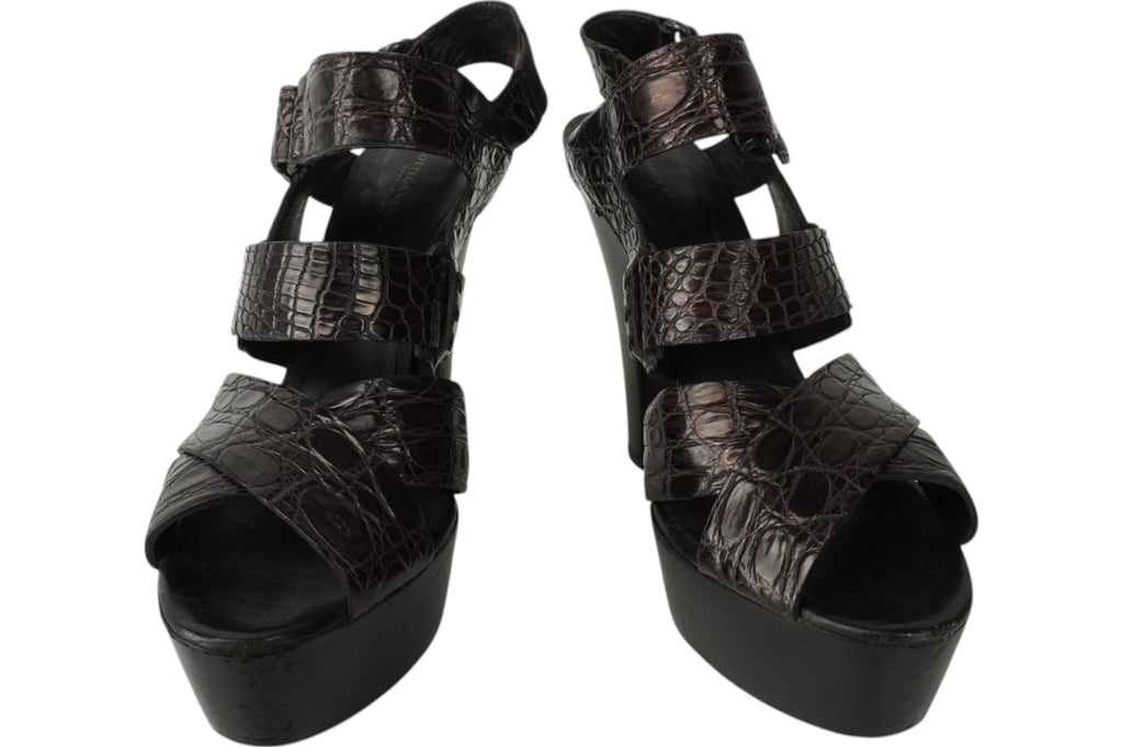 Bottega Veneta Crocodile Embossed Leather Strap Heels