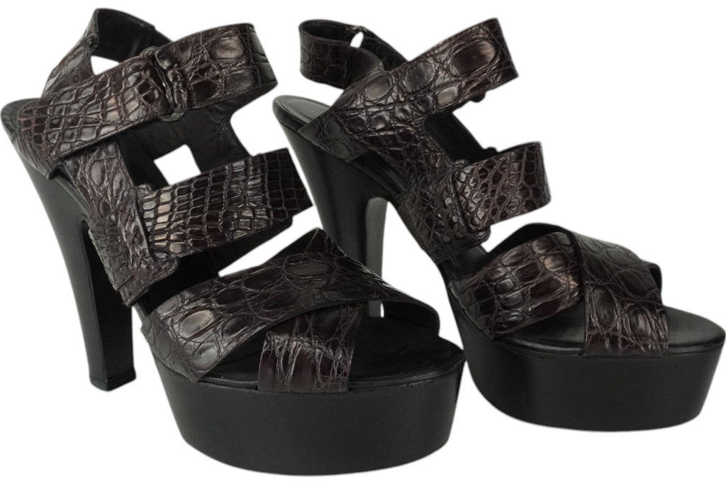 Bottega Veneta Crocodile Embossed Leather Strap Heels