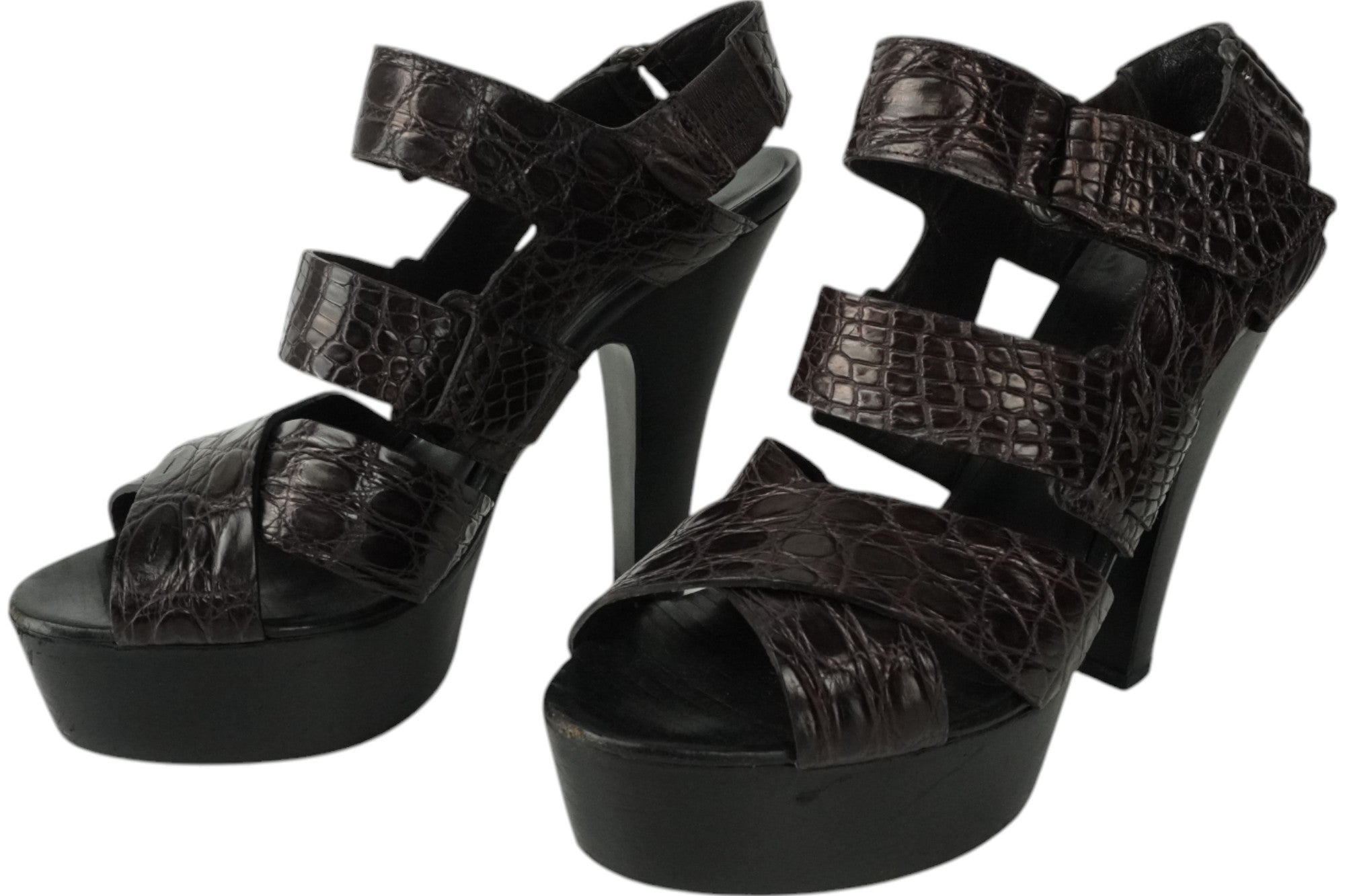 Bottega Veneta Crocodile Embossed Leather Strap Heels