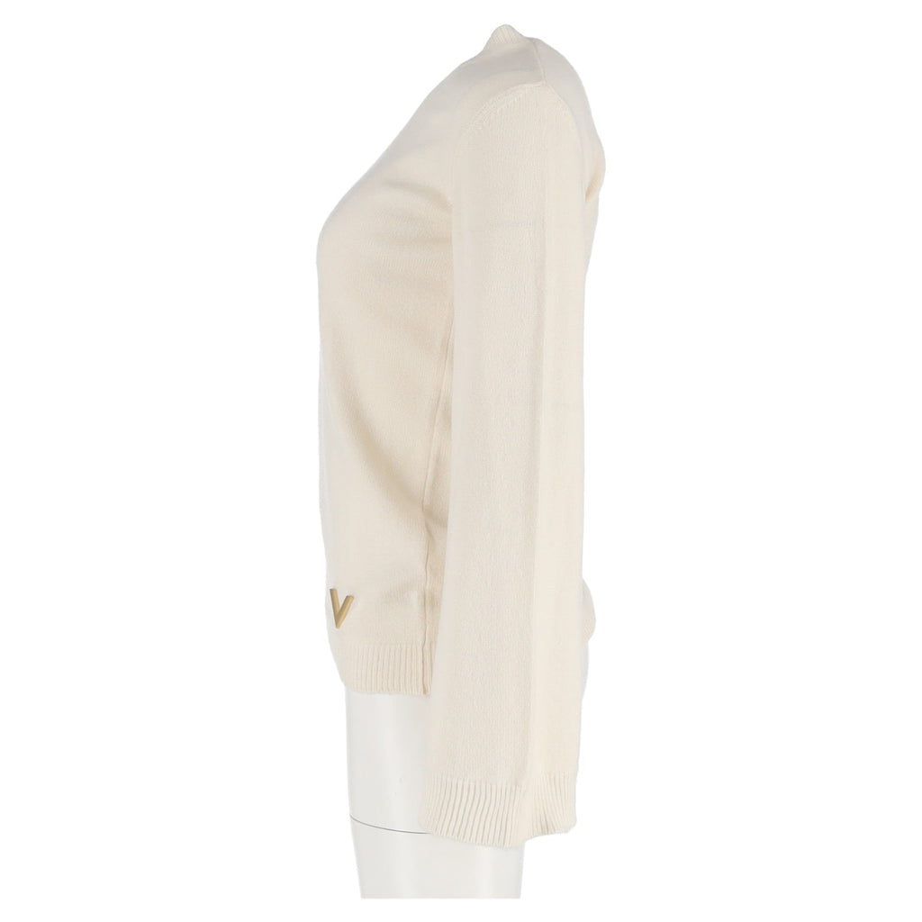 Valentino Garavani VLogo Crewneck Sweater in Cream Wool