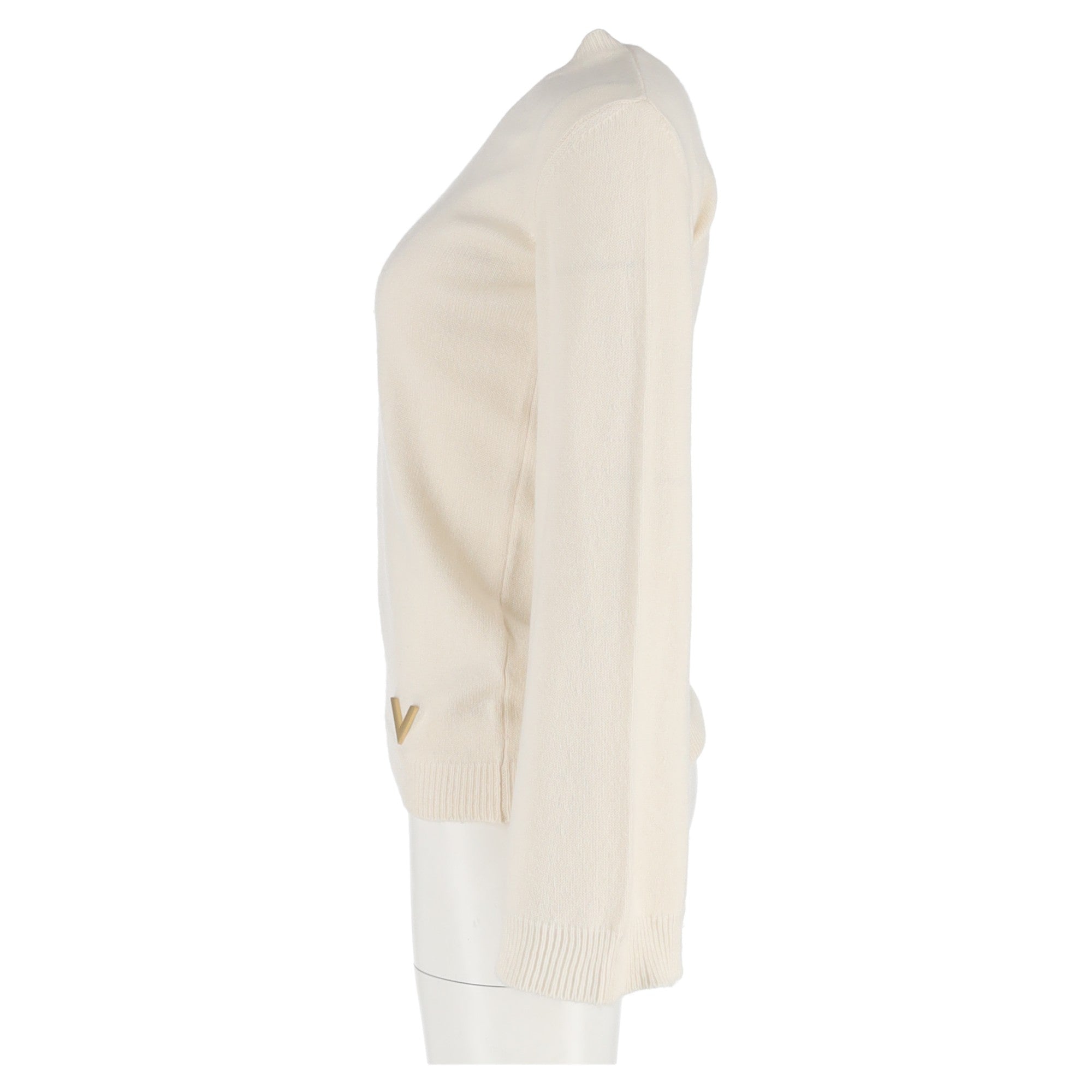 Valentino Garavani VLogo Crewneck Sweater in Cream Wool
