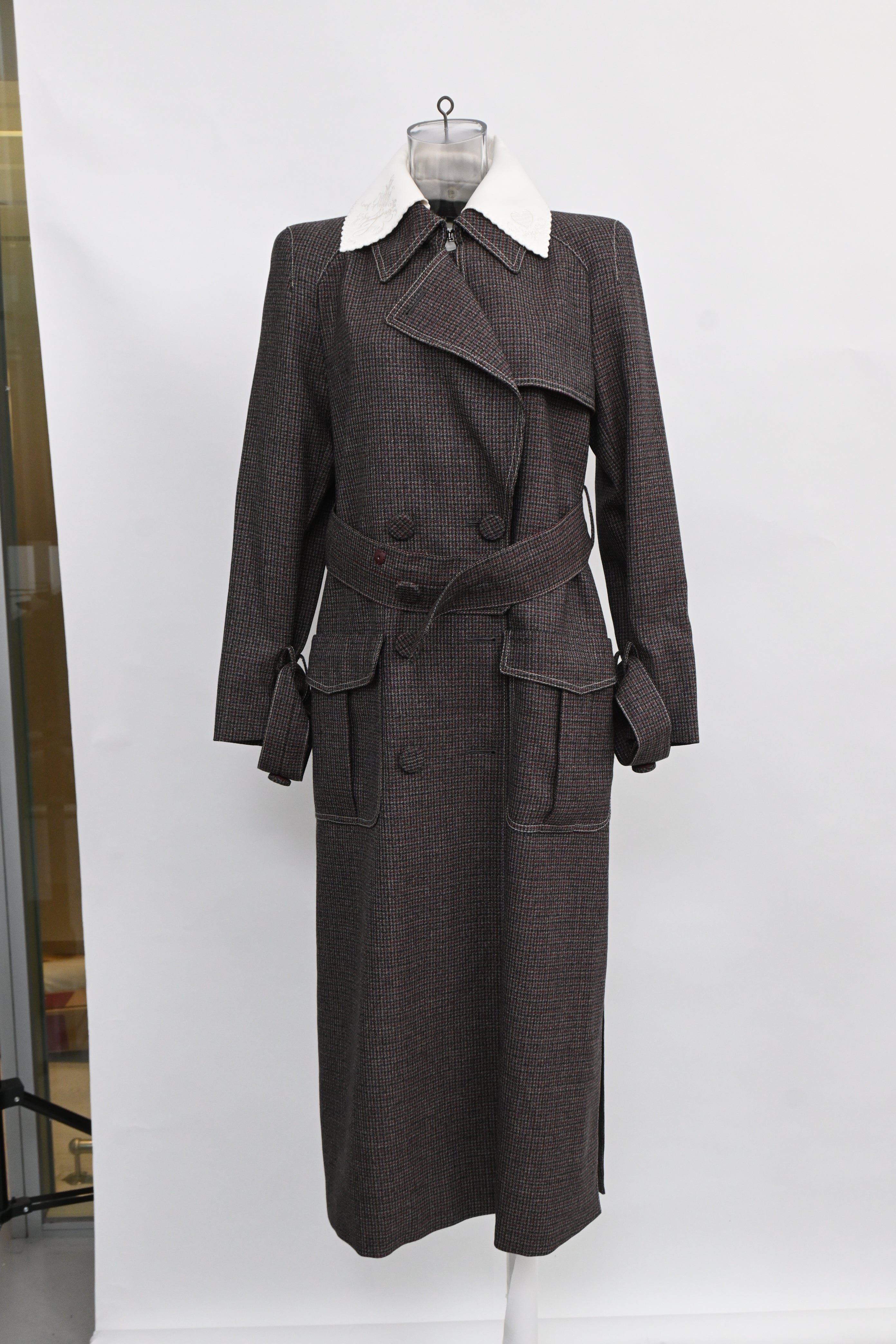 Fendi Gingham Double-Breasted Coat in Brown Wool