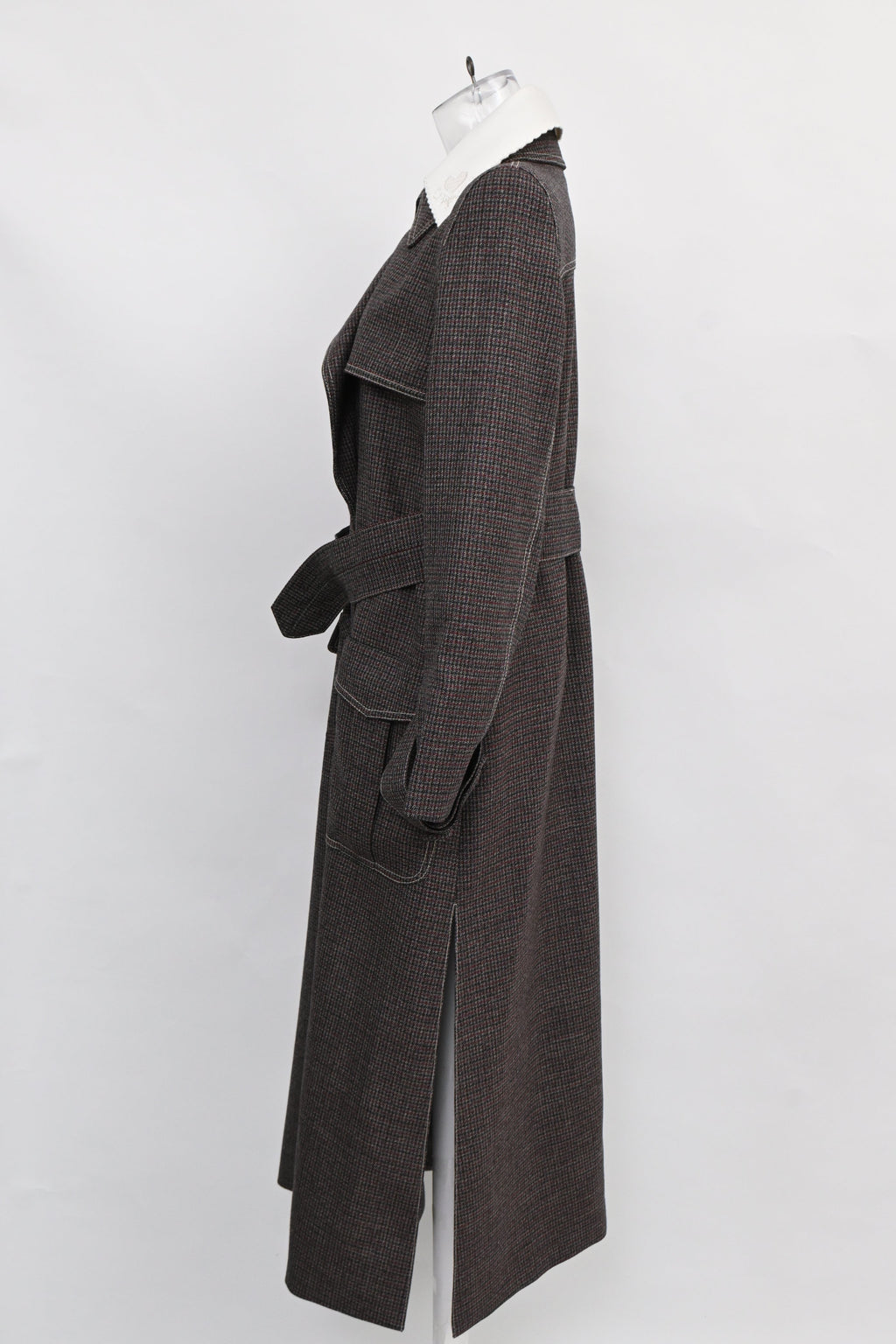 Fendi Gingham Double-Breasted Coat in Brown Wool