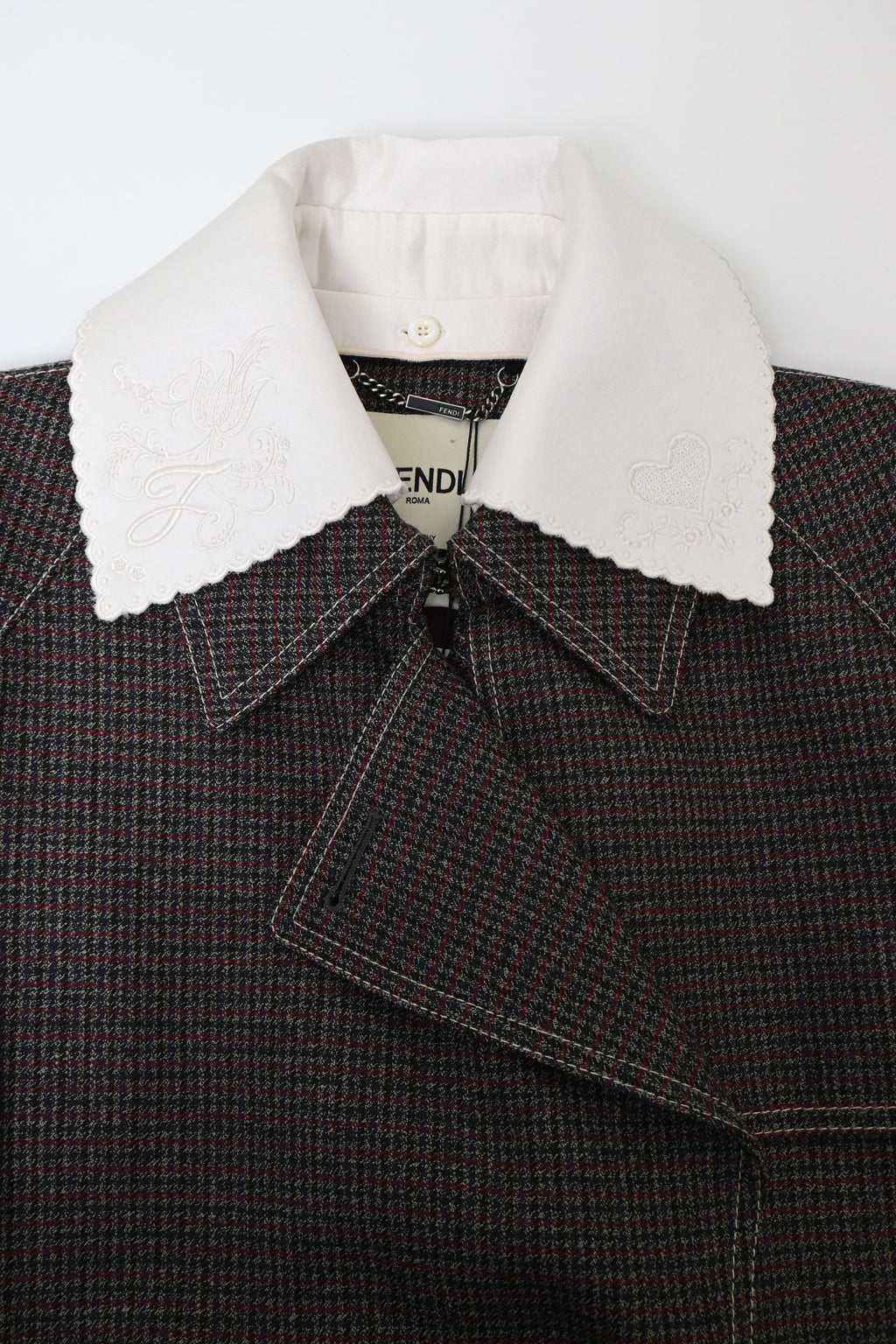 Fendi Gingham Double-Breasted Coat in Brown Wool