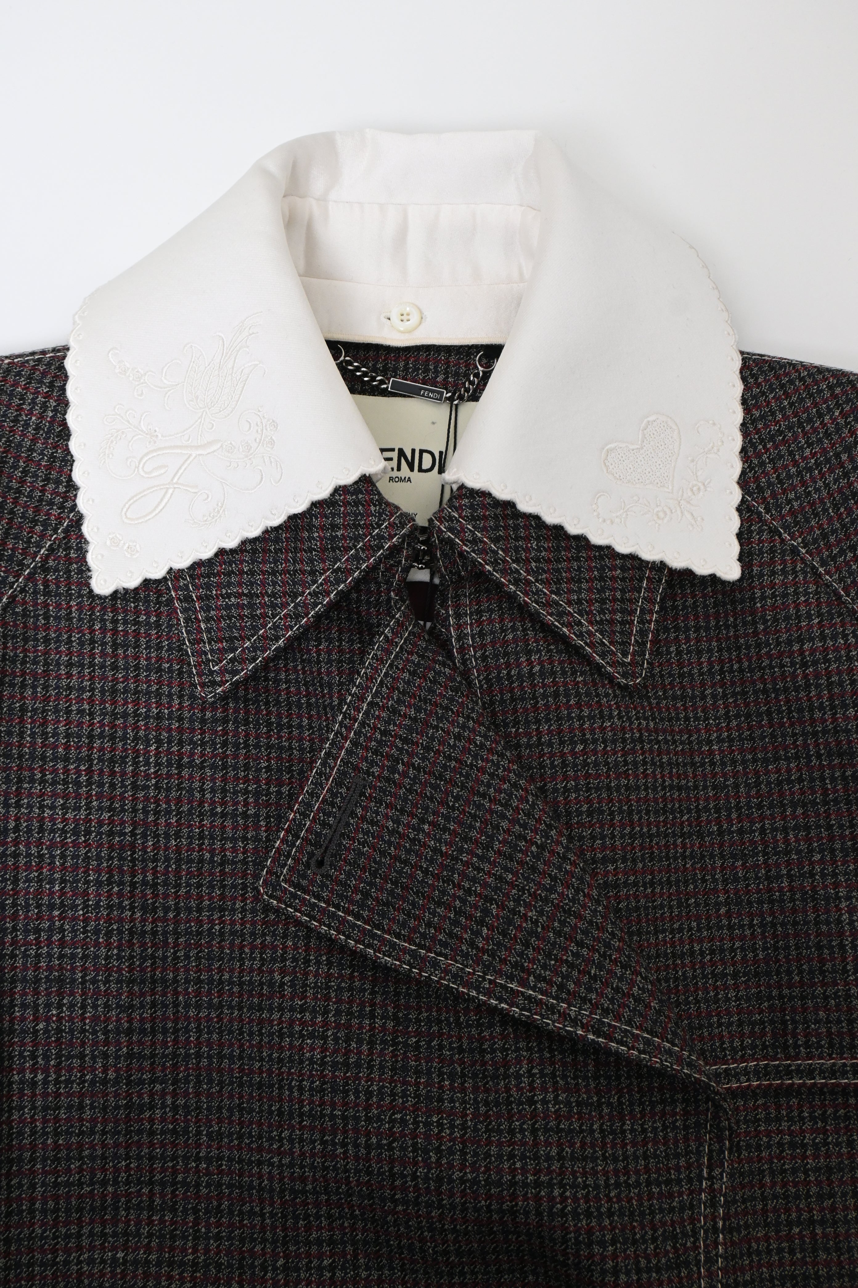 Fendi Gingham Double-Breasted Coat in Brown Wool