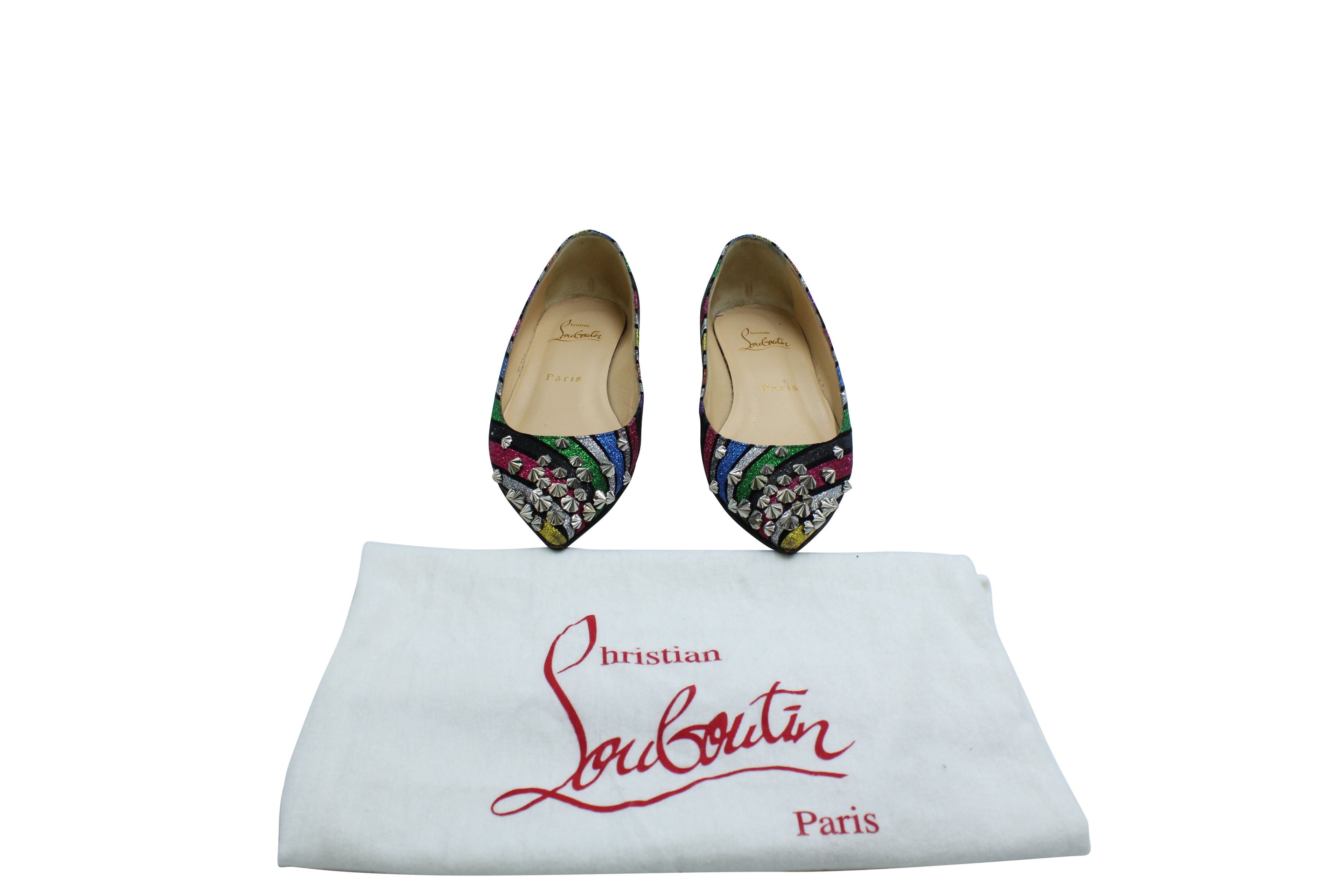 Christian Louboutin Drama Stripe Studded Flats in Multicolor Leather
