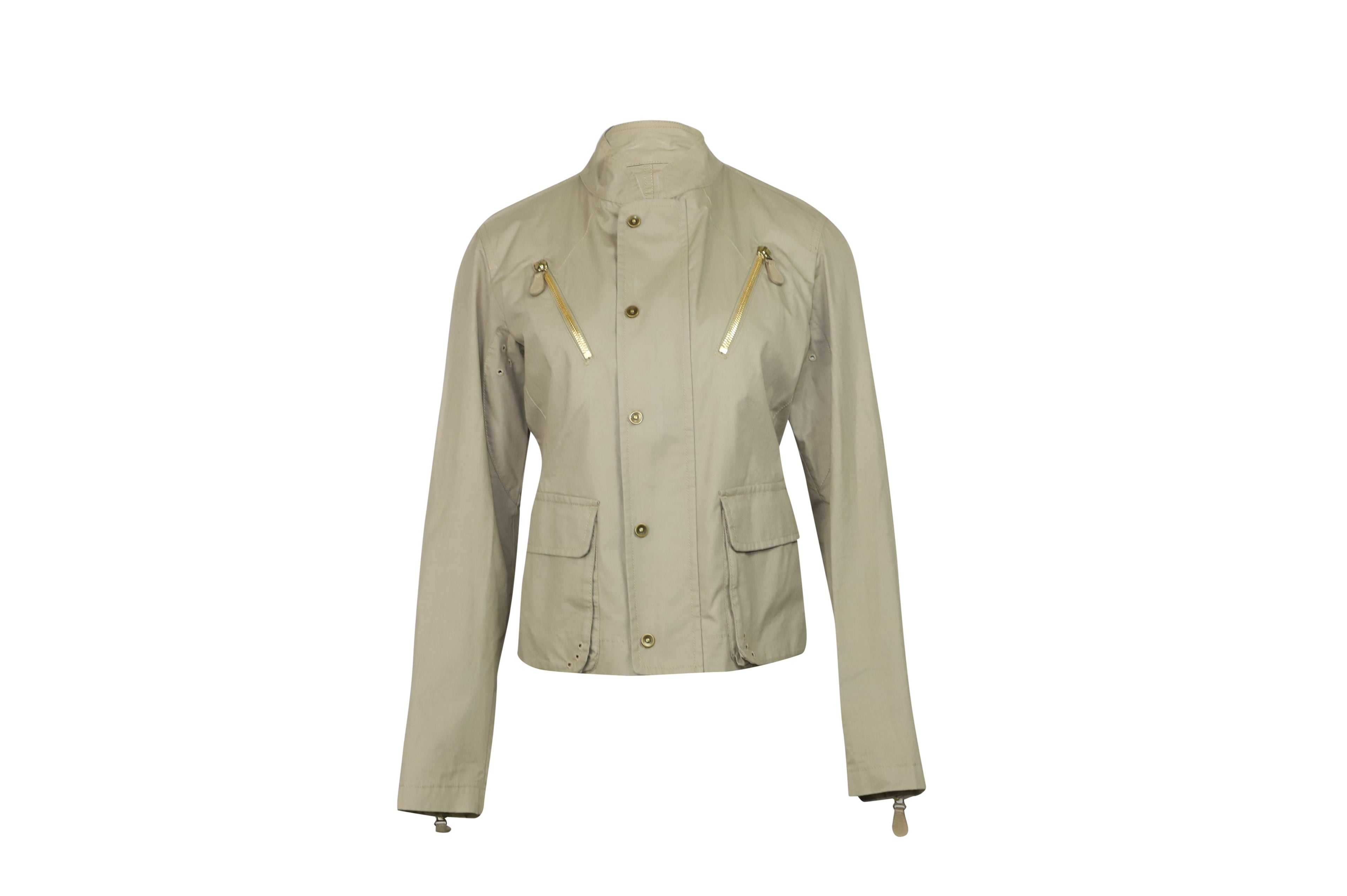 Bottega Veneta Mandarin Collar Jacket in Beige Cotton