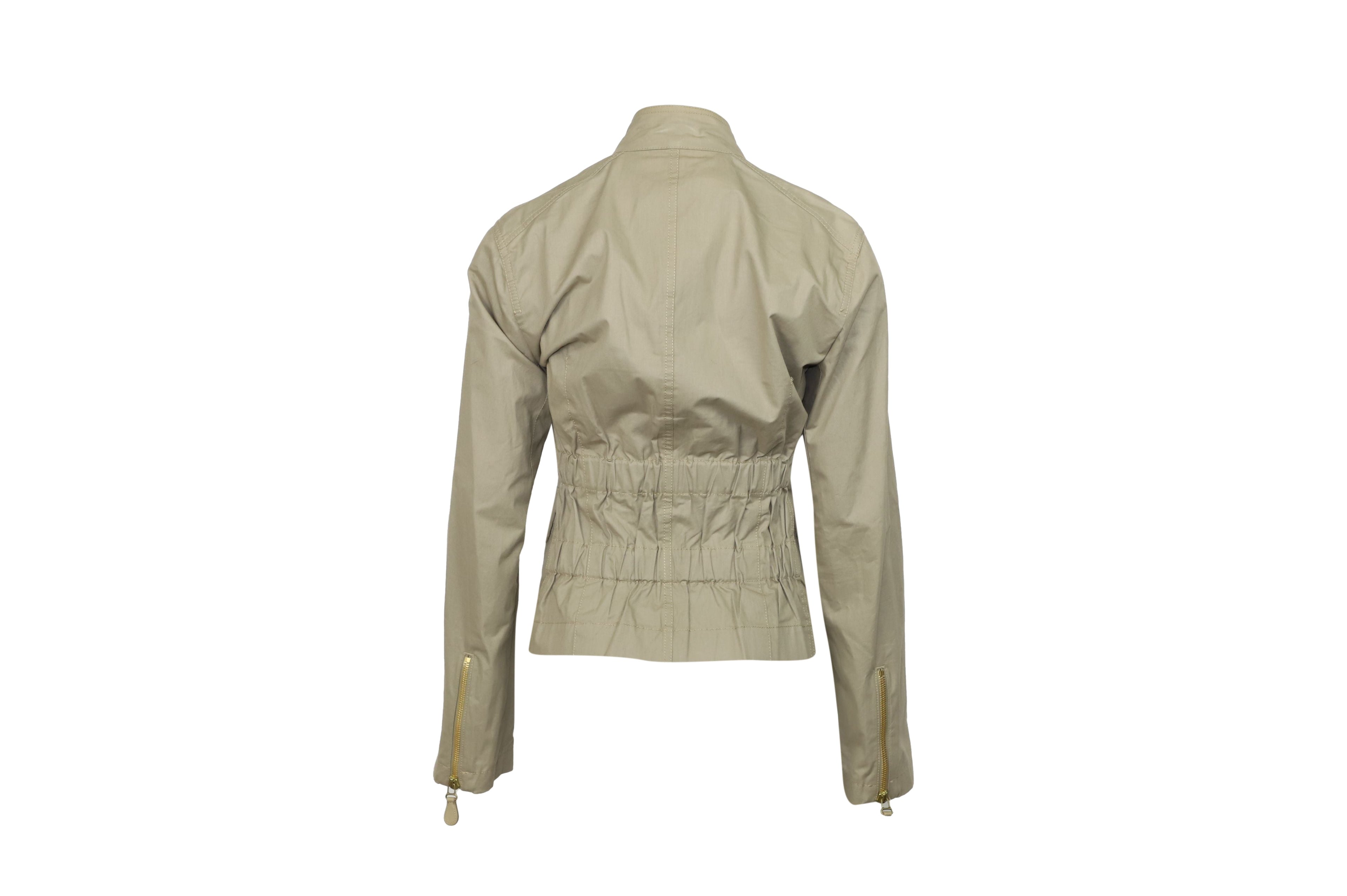 Bottega Veneta Mandarin Collar Jacket in Beige Cotton