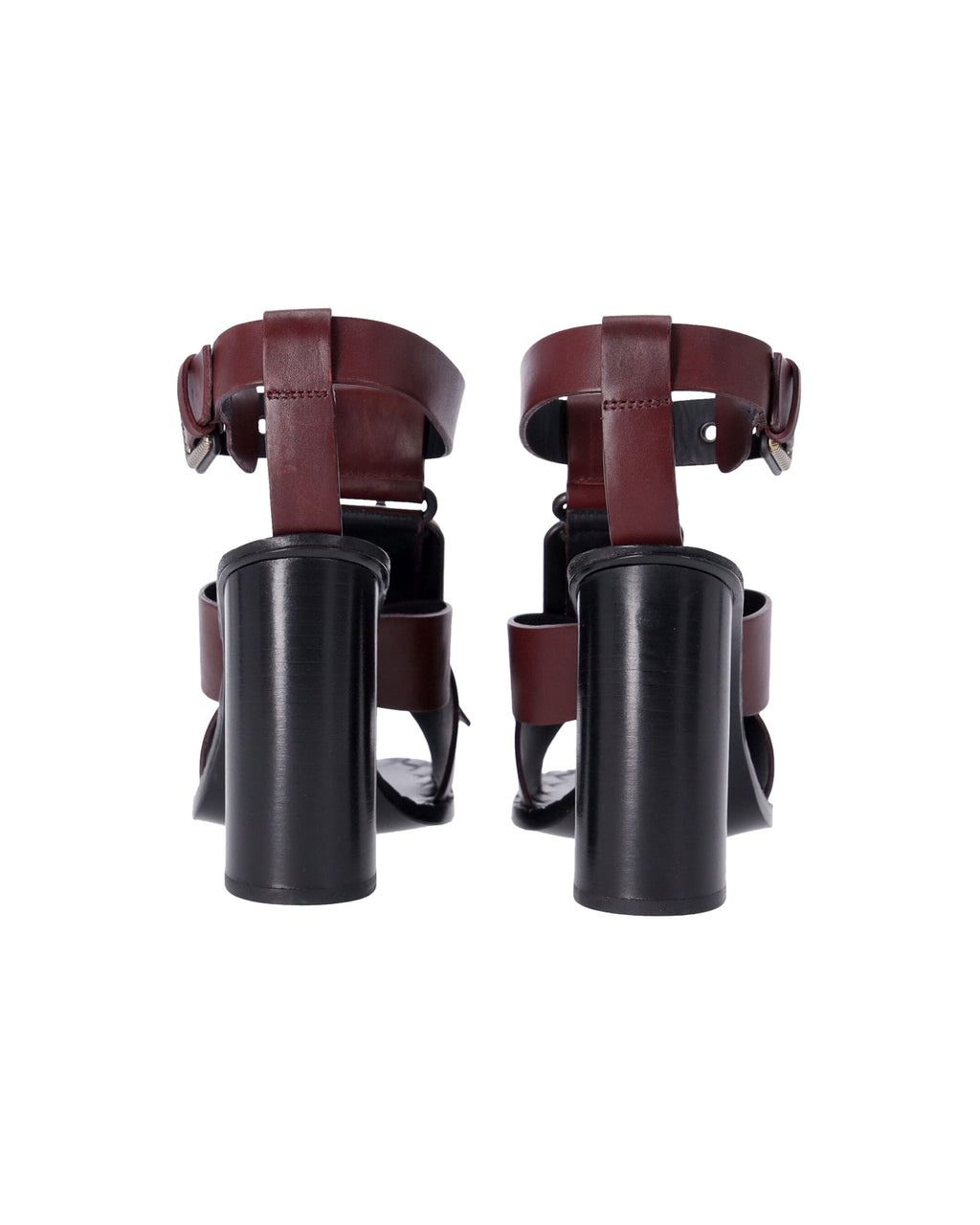 Bottega Veneta Fringe Buckle T-strap Block Heel Sandals in Maroon Leather