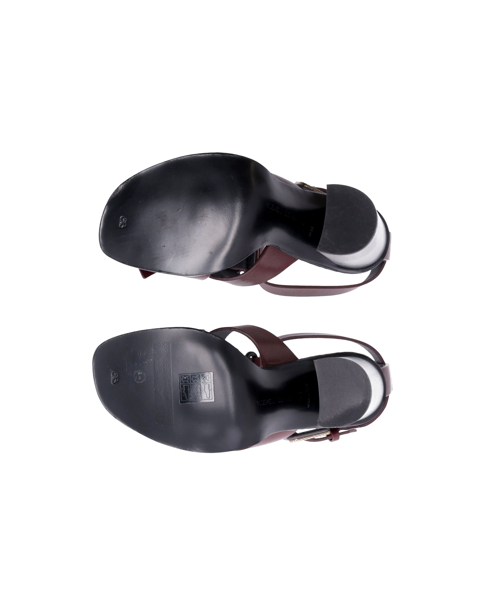 Bottega Veneta Fringe Buckle T-strap Block Heel Sandals in Maroon Leather