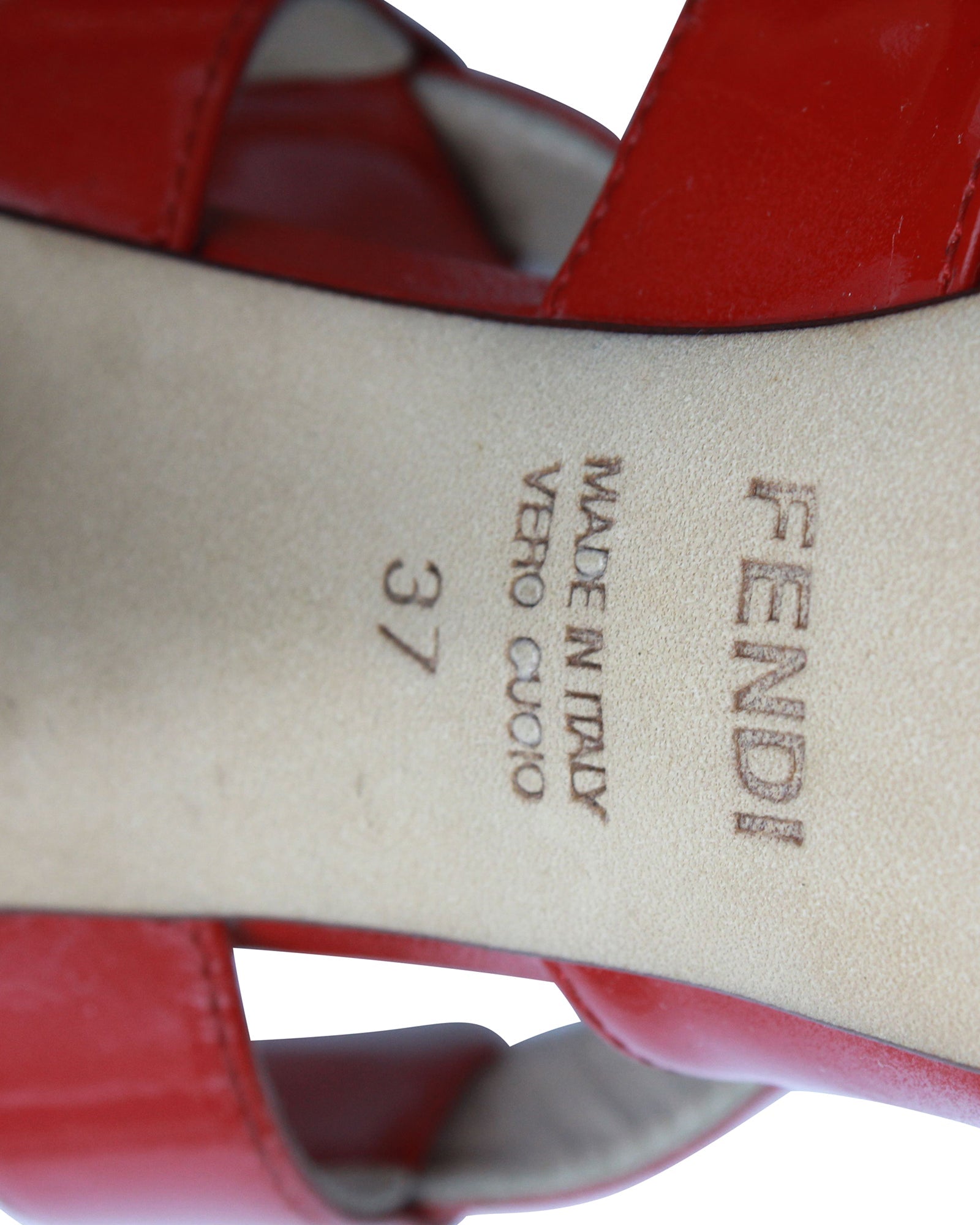 Fendi Ankle Strap High Heel Sandals in Red Patent Leather