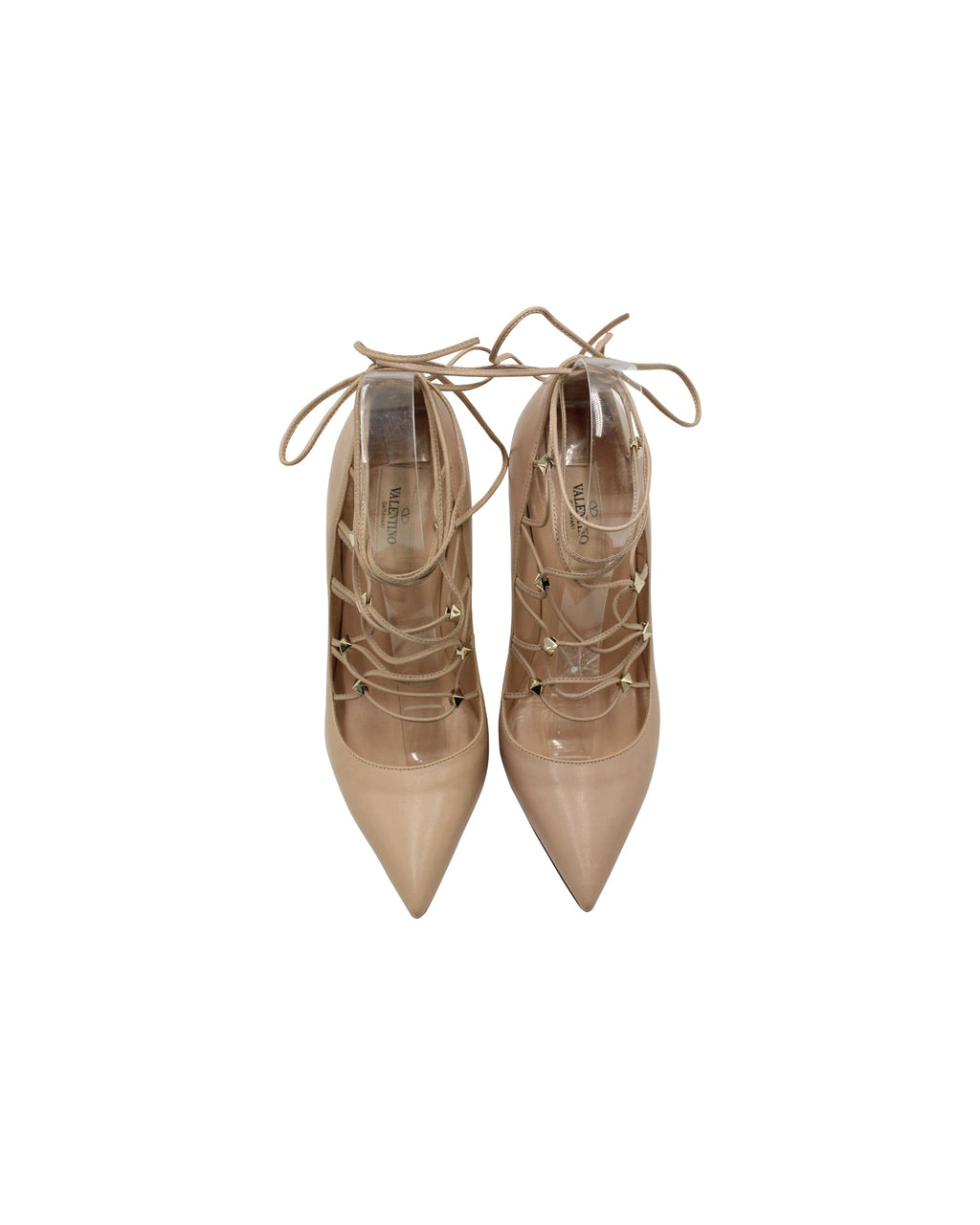 Valentino Garavani Rockstud Lace Up Gladiator Pumps in Blush Leather