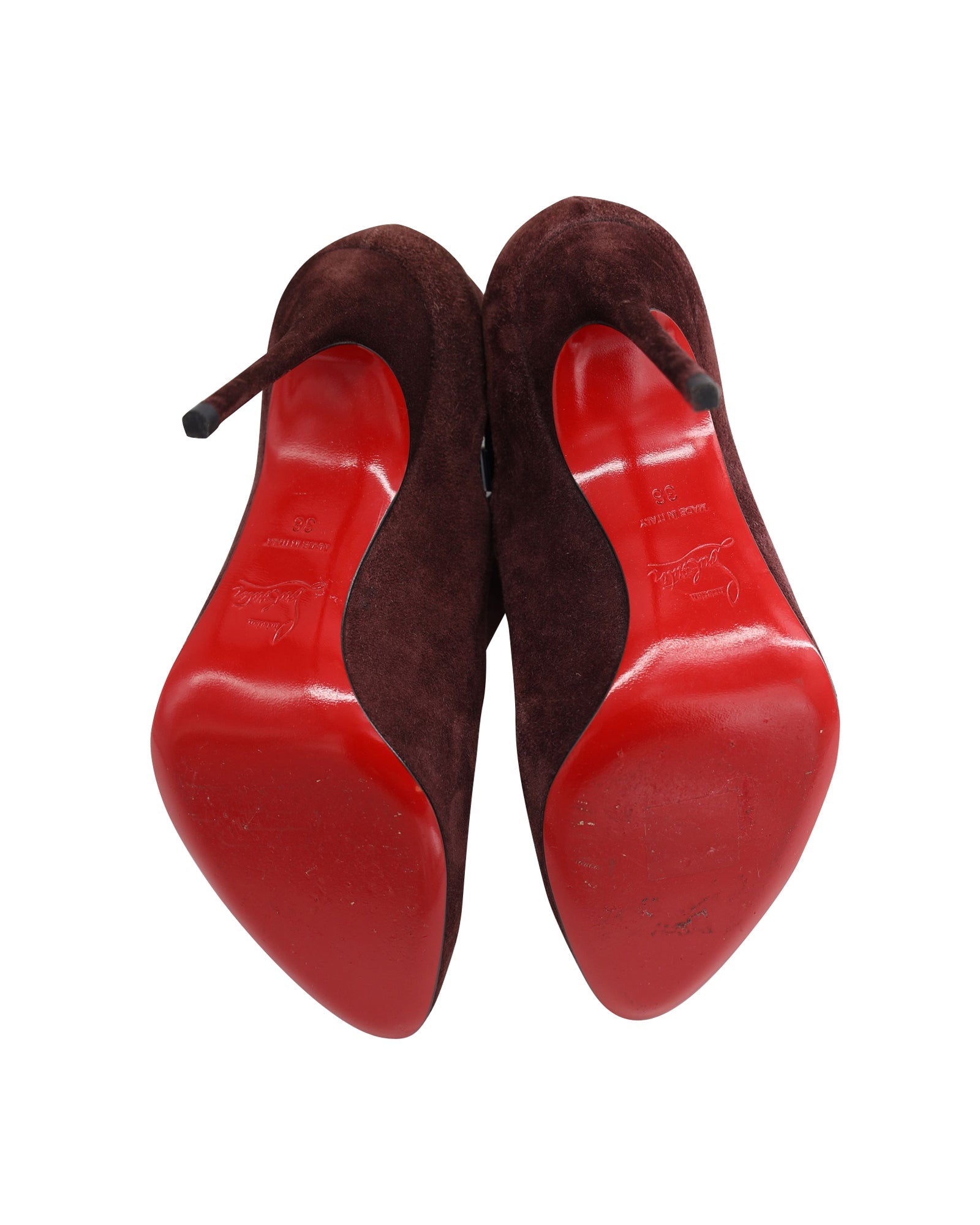 Christian Louboutin Dugueclina 100 Ankle Booties in Burgundy Suede