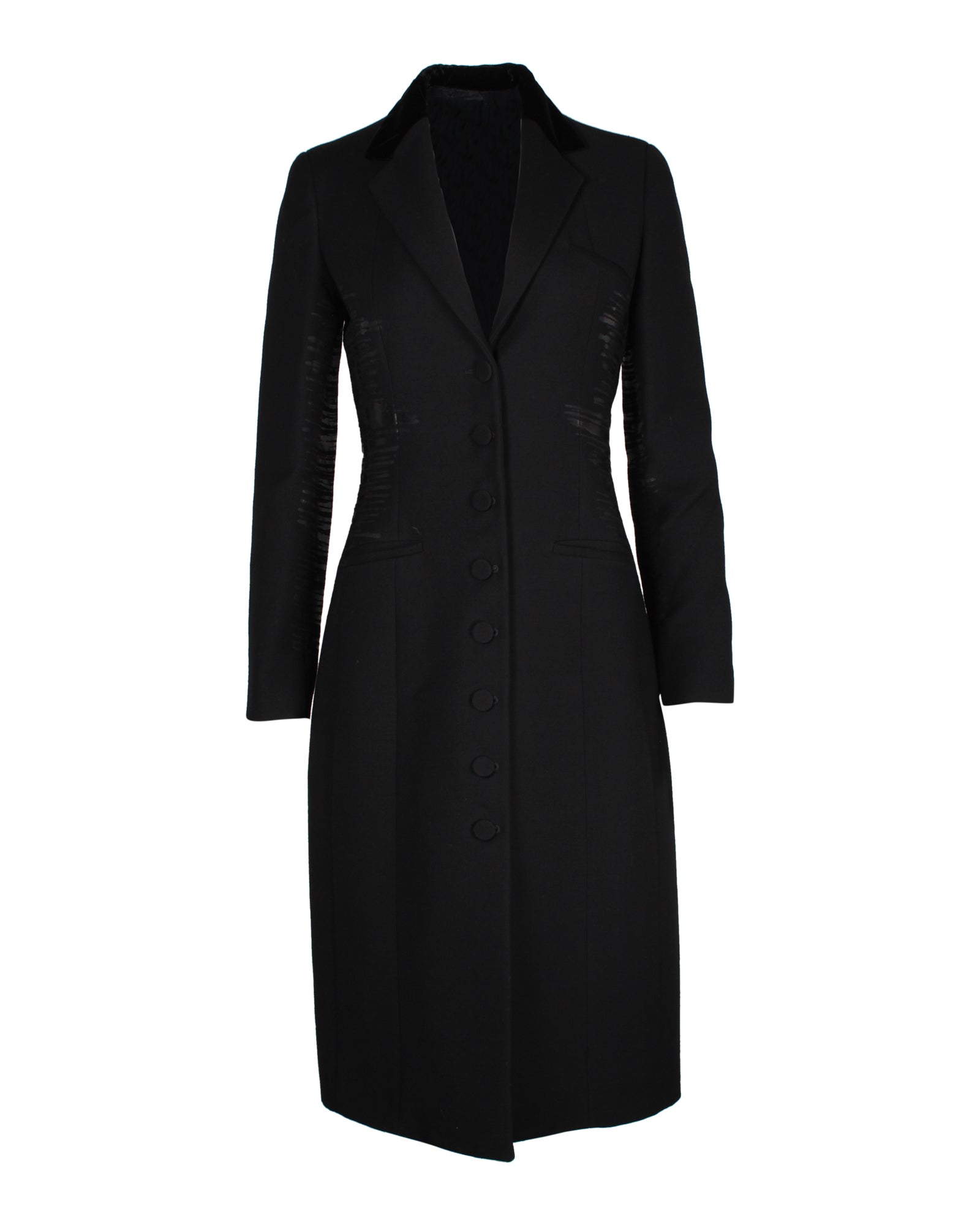 Bottega Veneta Side Stripe Coat in Black Lana Vergine