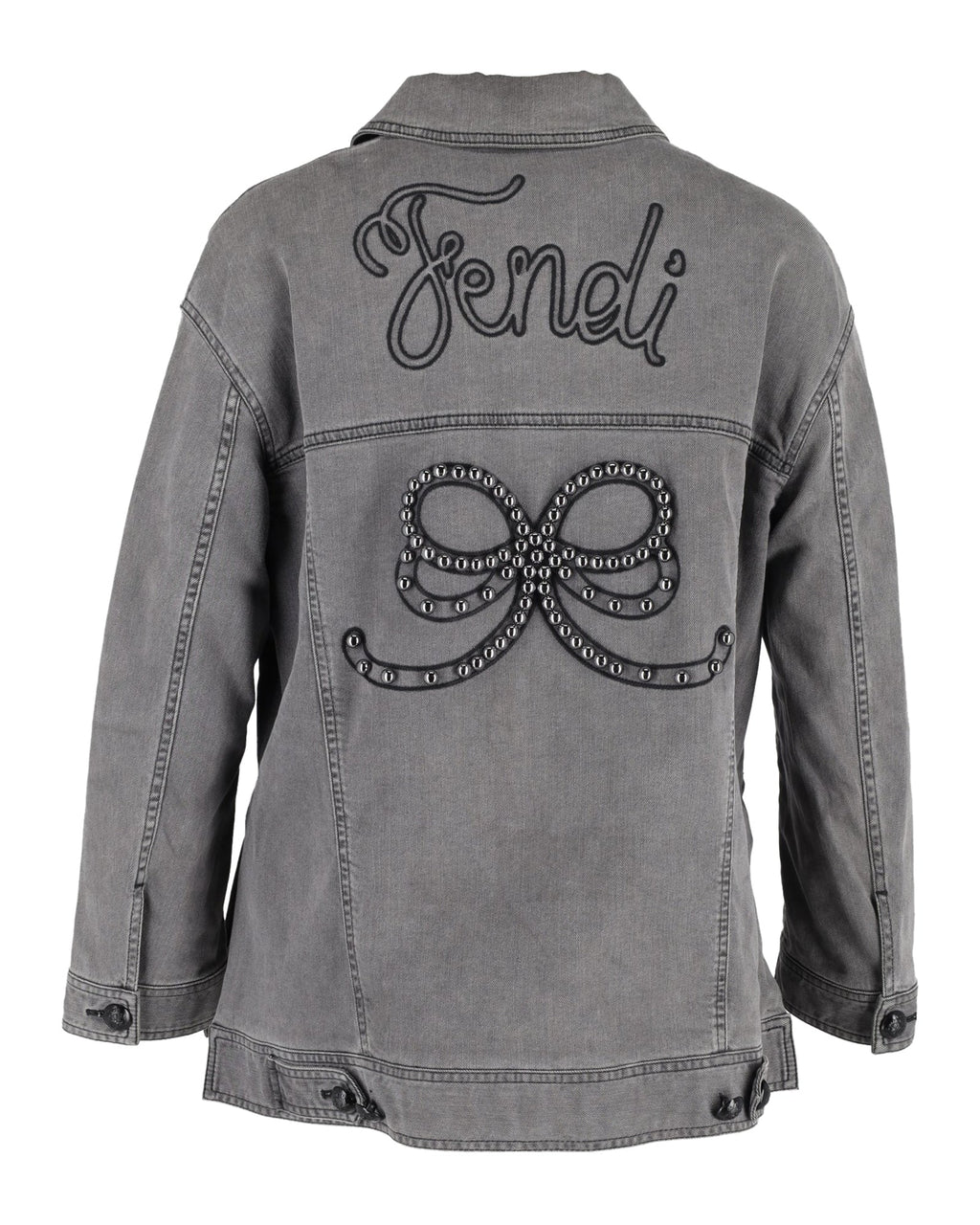 Fendi Embellished Trucker Jacket in Grey Cotton Denim