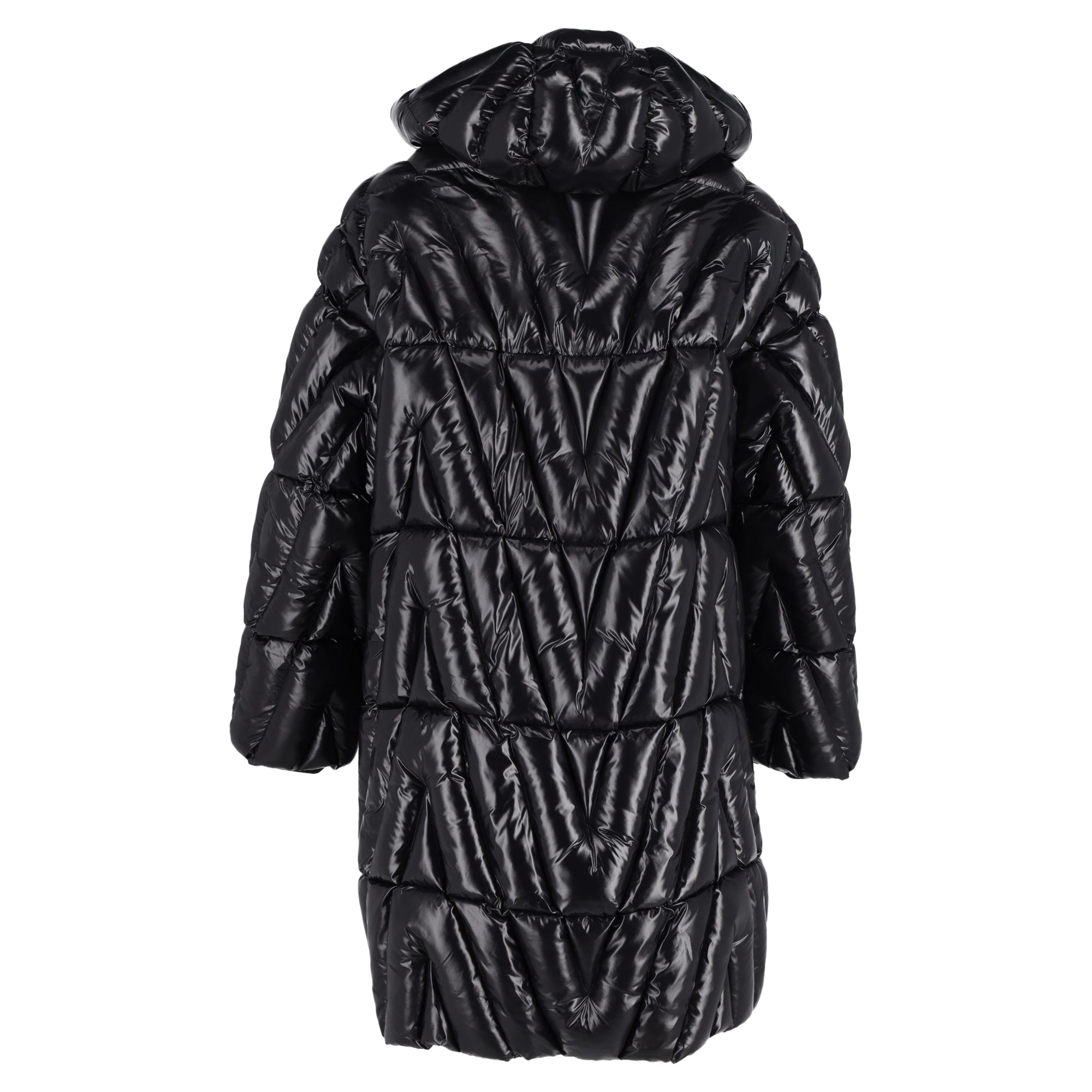 Valentino Garavani Glossy Quilted-Shell Hooded Jacket in Black Polyamide