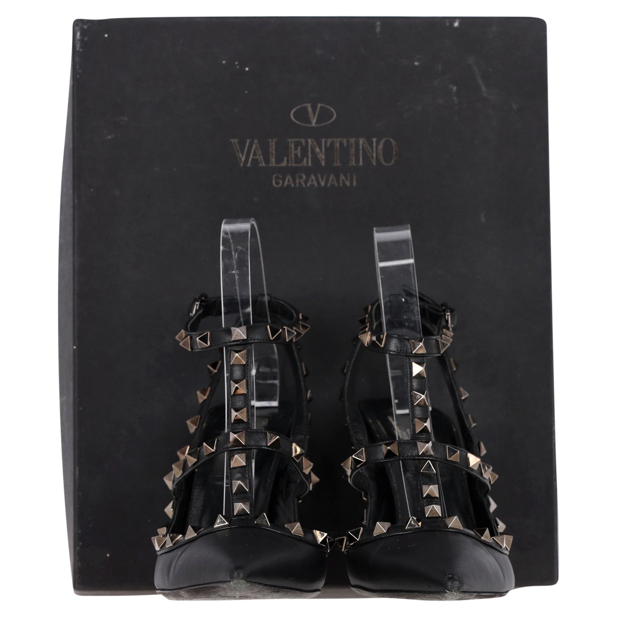 Valentino Garavani Rockstud 100 Caged Pumps in Black Calfskin Leather