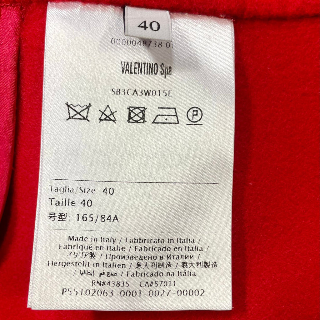 Valentino Garavani Ruffled Hem Bell Sleeve Coat in Red Wool
