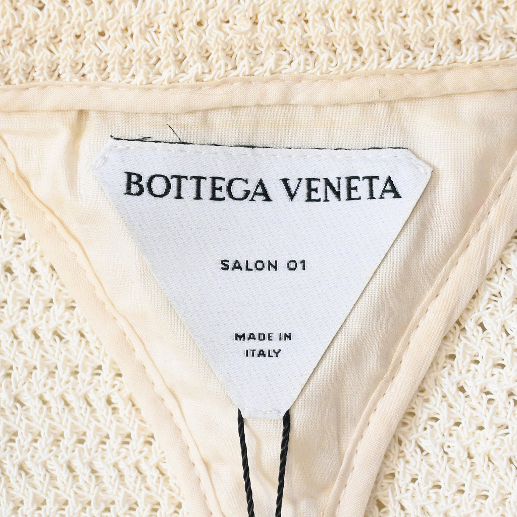 Bottega Veneta Salon 01 Knitted Button-Down Jacket in Cream Cotton