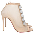 Christian Louboutin Marika 100 Embellished Peep-Toe Boots in Nude Mesh