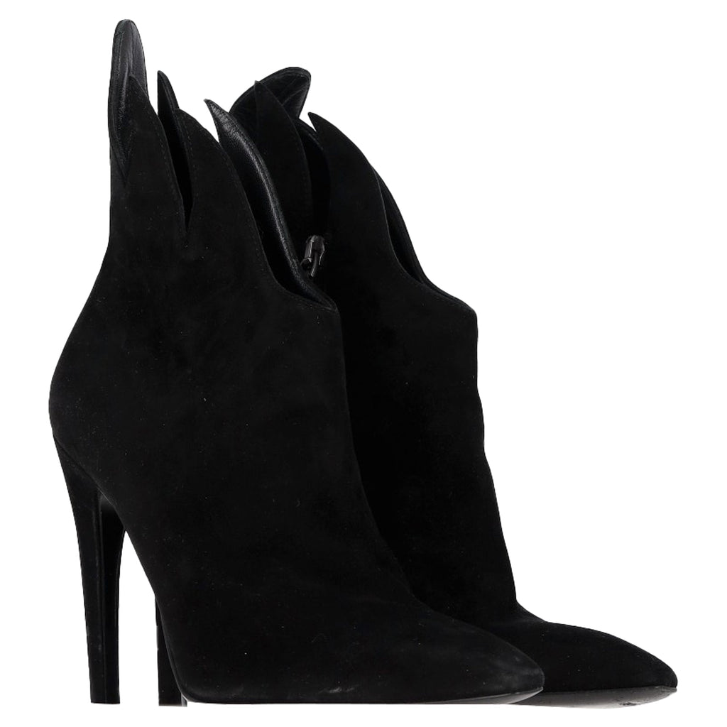 Bottega Veneta Flame Heeled Ankle Boots in Black Suede