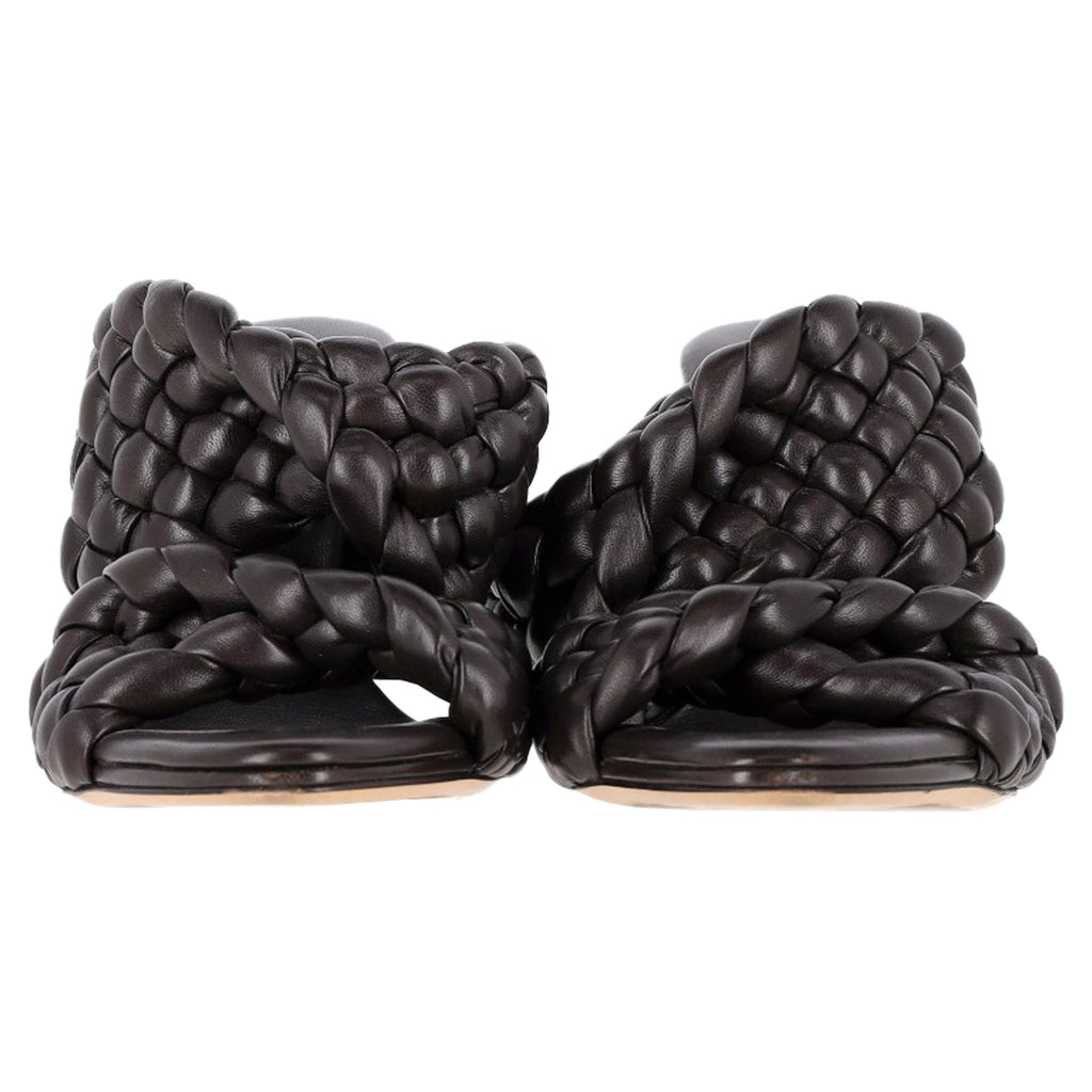 Bottega Veneta Intrecciato Slide Sandals in Brown Leather