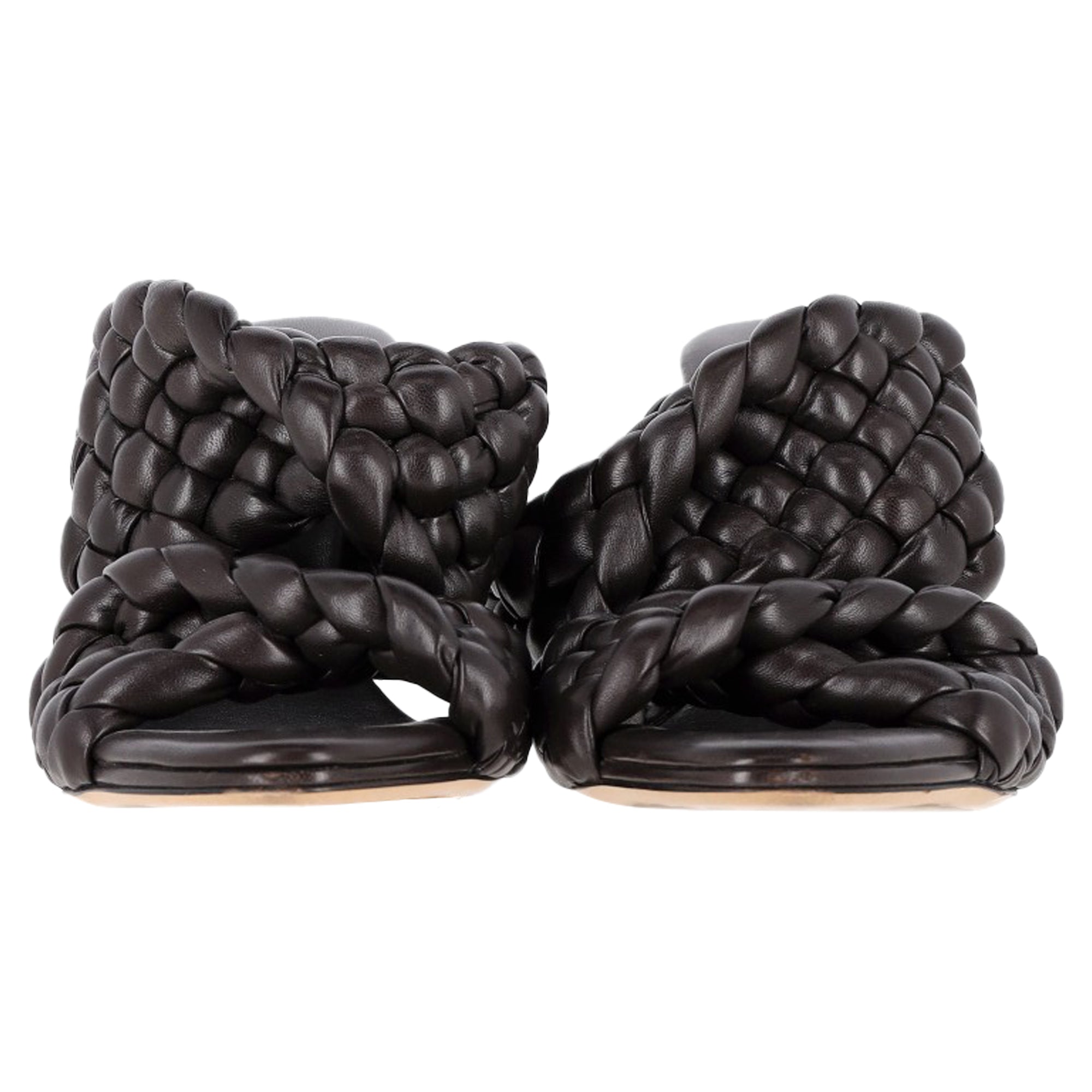 Bottega Veneta Intrecciato Slide Sandals in Brown Leather