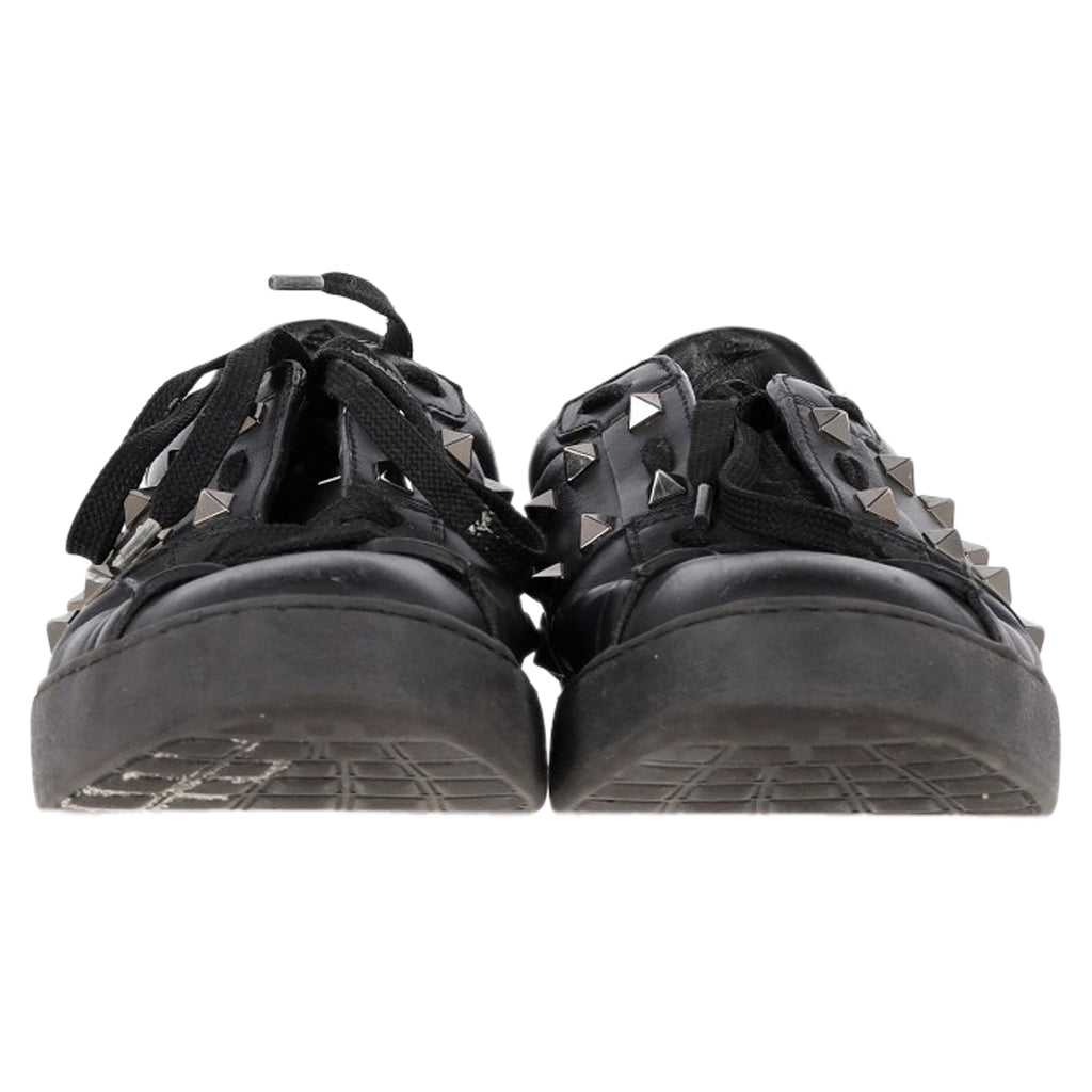 Valentino Garavani Rockstud Lace-Up Sneakers in Black Calfskin Leather