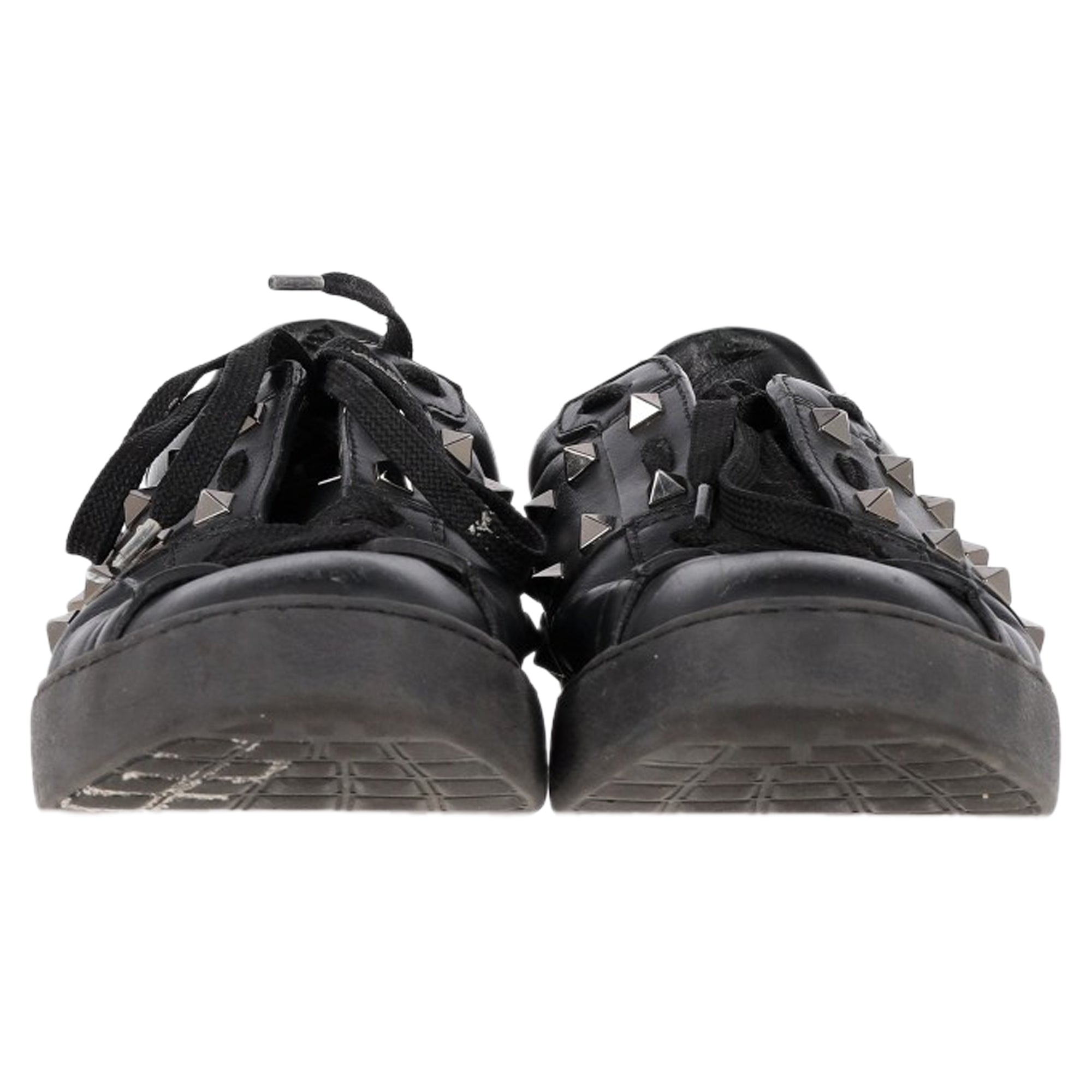 Valentino Garavani Rockstud Lace-Up Sneakers in Black Calfskin Leather