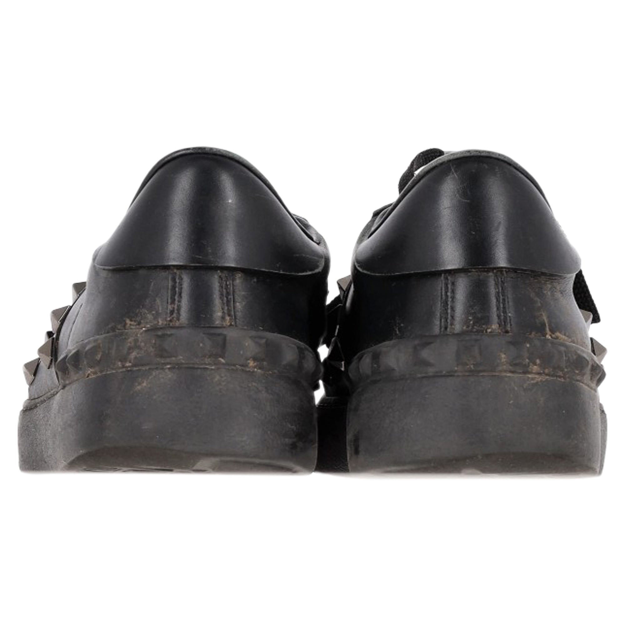 Valentino Garavani Rockstud Lace-Up Sneakers in Black Calfskin Leather