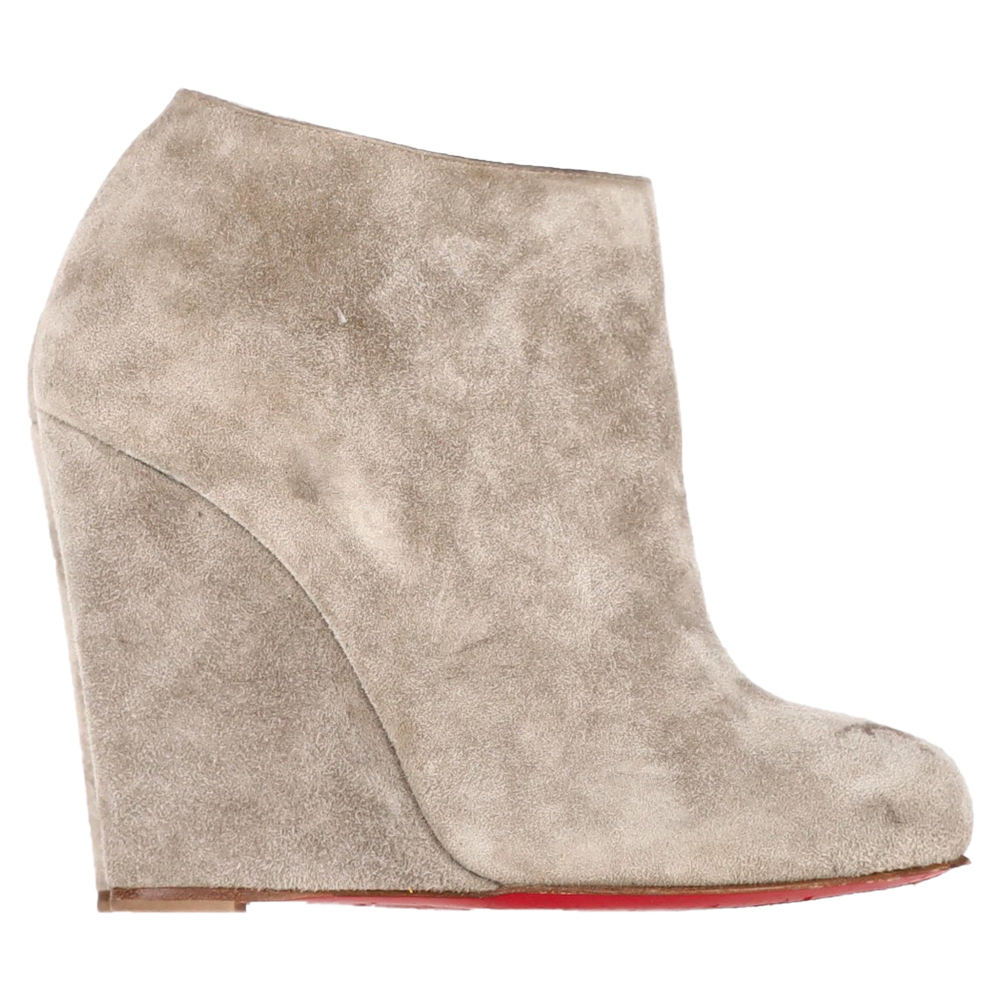 Christian Louboutin Belle Zeppa 100 Wedge Ankle Boots in Grey Suede