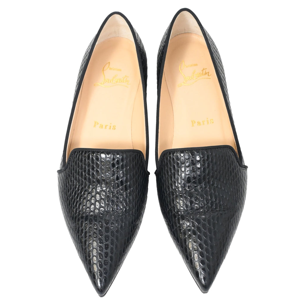 Christian Louboutin Kashasha Lizard Embossed Ballet Flats in Black Calf Leather