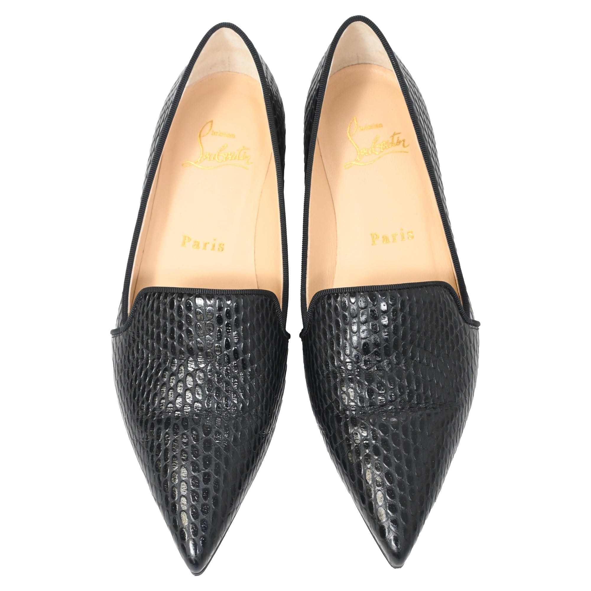 Christian Louboutin Kashasha Lizard Embossed Ballet Flats in Black Calf Leather