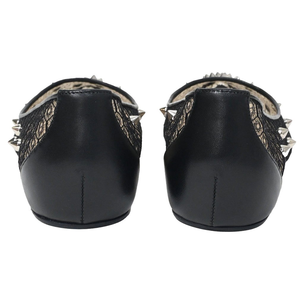 Christian Louboutin Lace Spike-Embellished Ballet Flats in Black Polyester