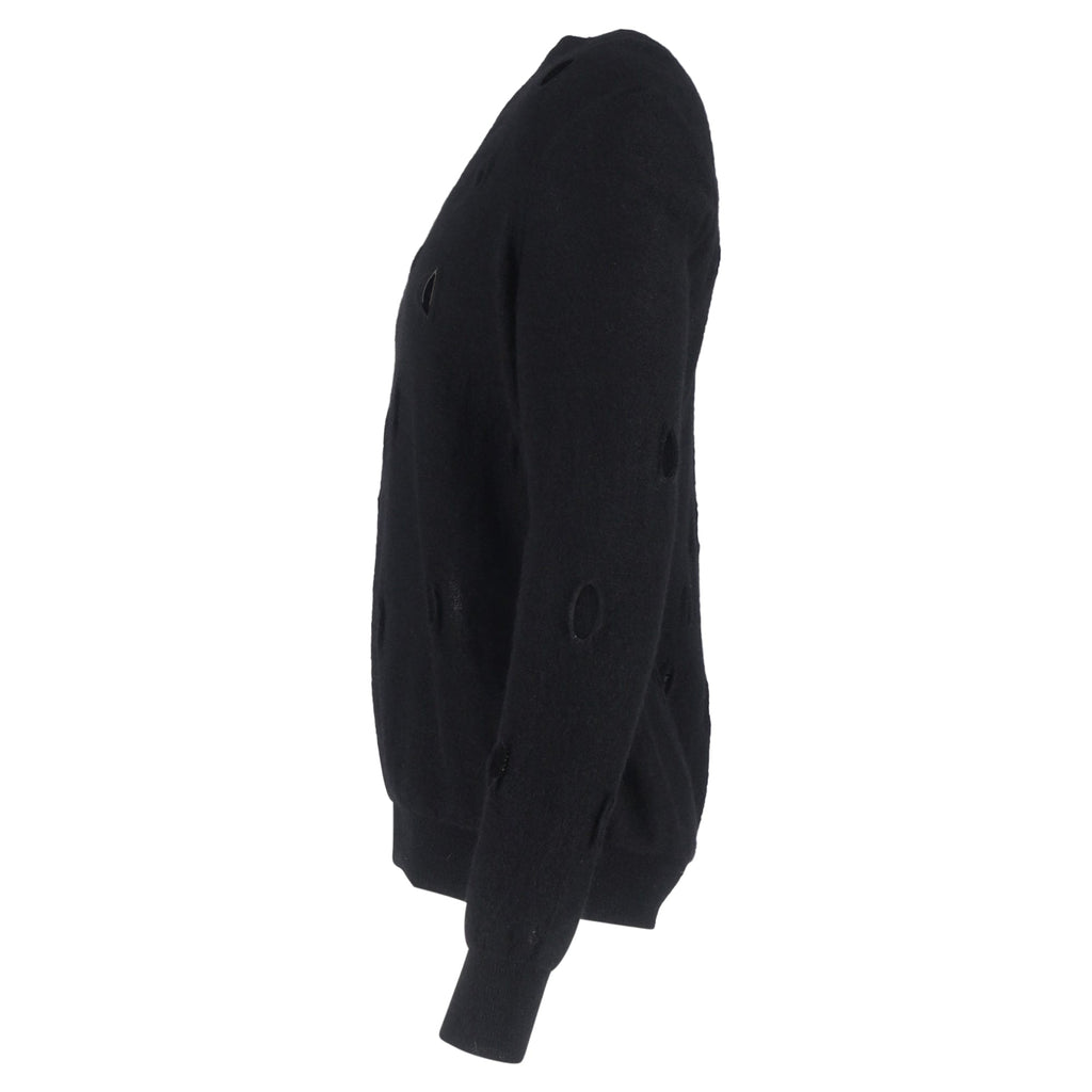 Bottega Veneta Distressed V-Neck Sweater in Black Wool