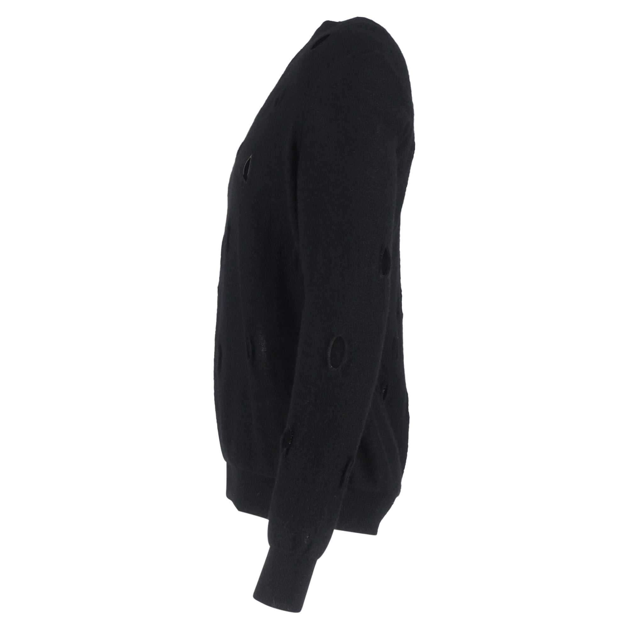 Bottega Veneta Distressed V-Neck Sweater in Black Wool
