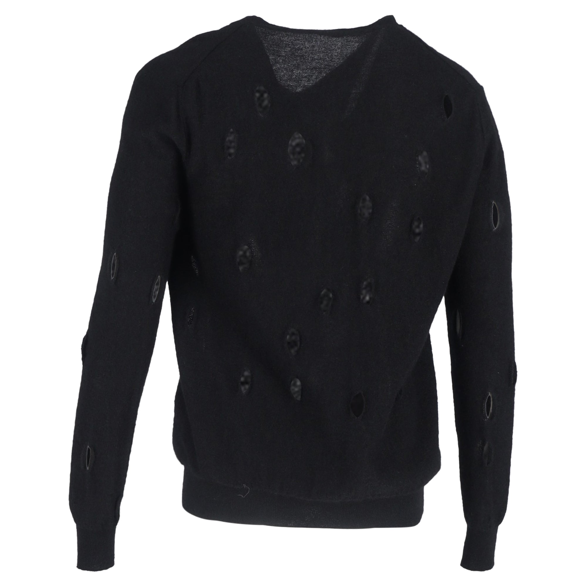 Bottega Veneta Distressed V-Neck Sweater in Black Wool