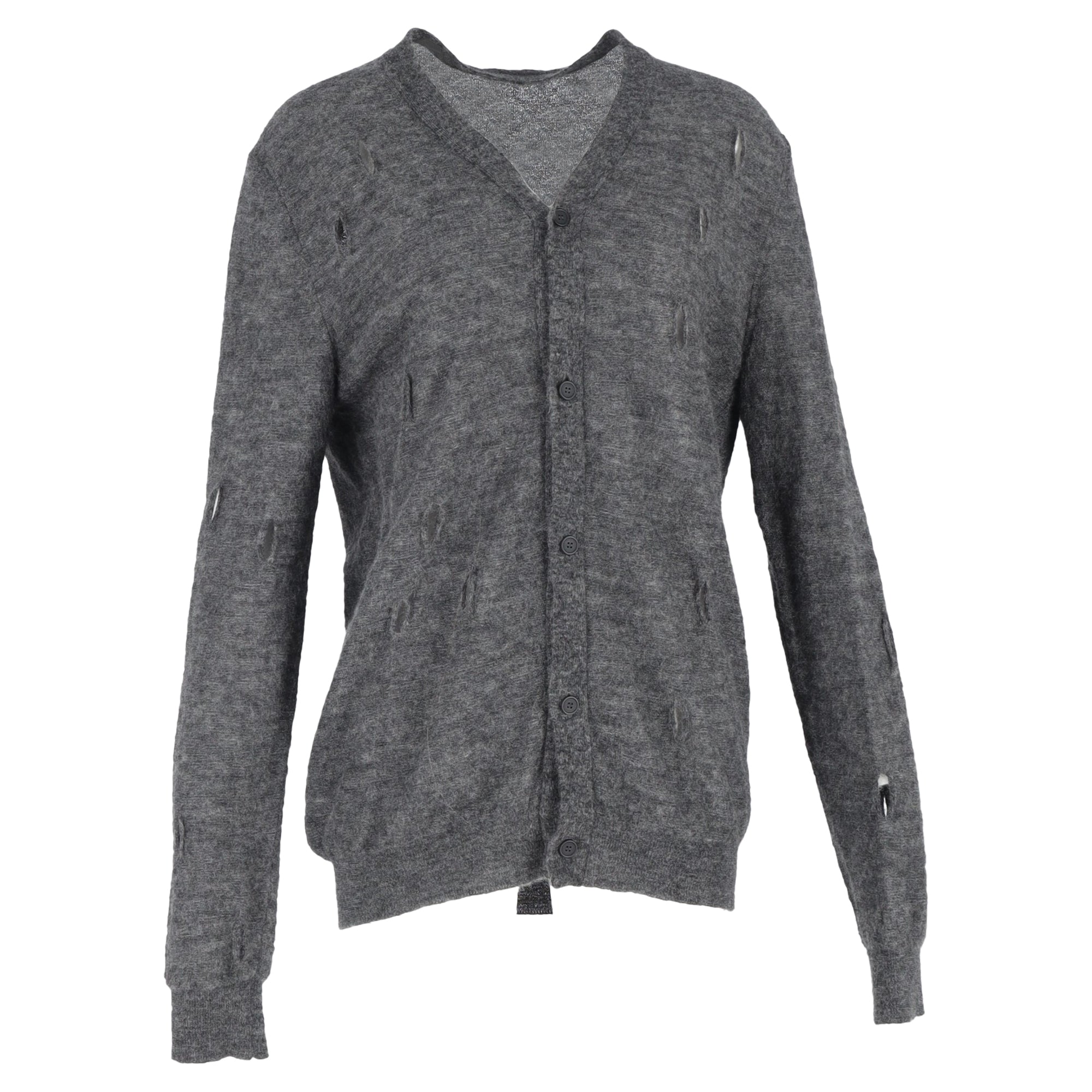 Bottega Veneta Distressed Cardigan in Grey Wool