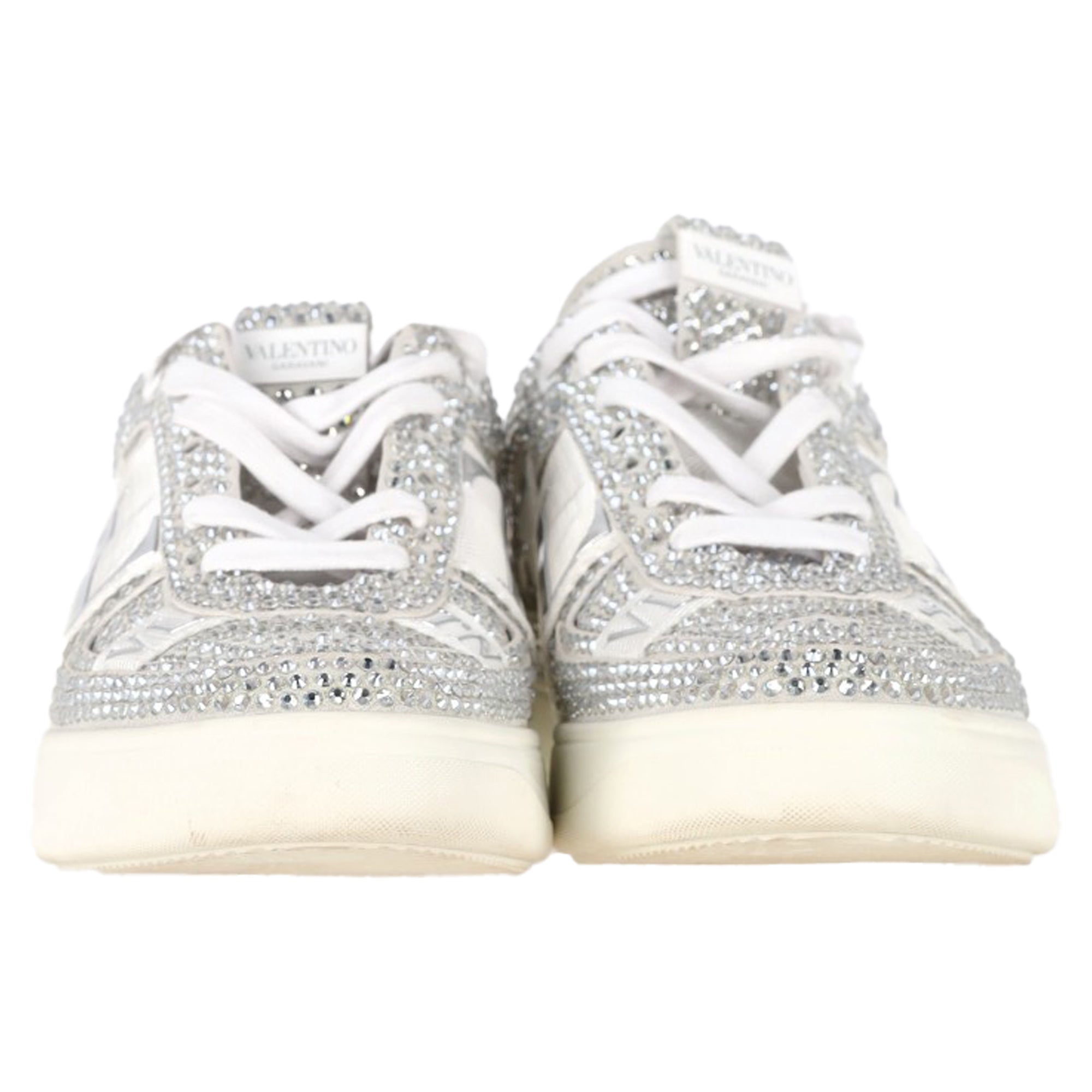 Valentino VL7N Crystal-Embellished Low-Top Sneakers in White Leather