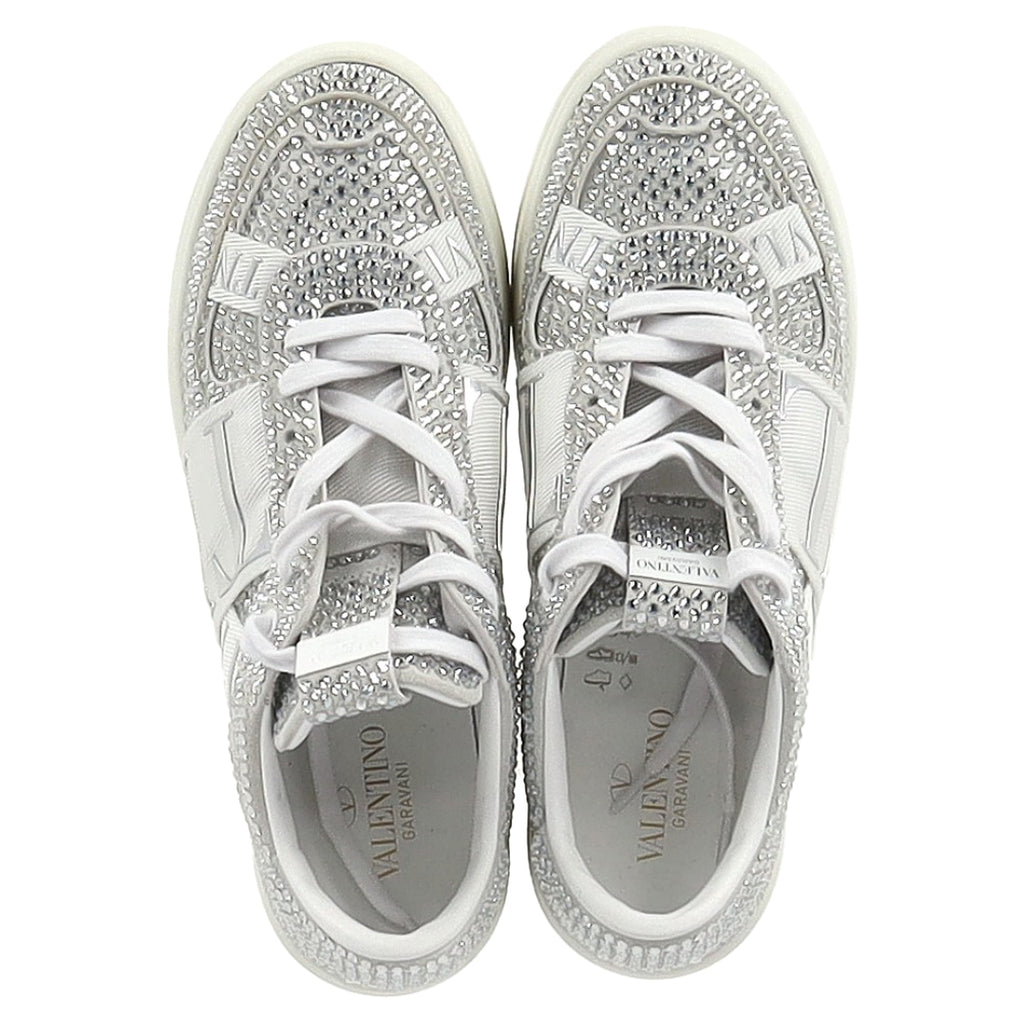 Valentino VL7N Crystal-Embellished Low-Top Sneakers in White Leather