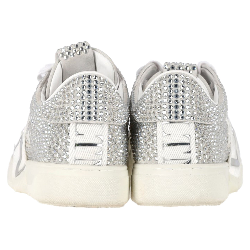Valentino VL7N Crystal-Embellished Low-Top Sneakers in White Leather
