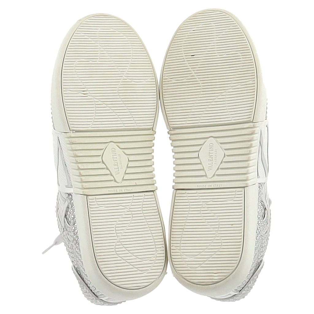 Valentino VL7N Crystal-Embellished Low-Top Sneakers in White Leather