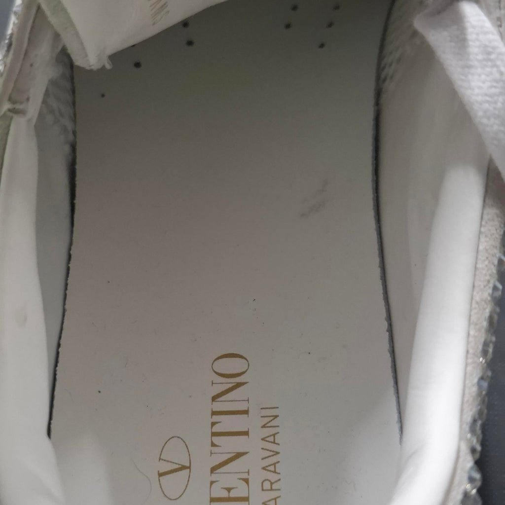 Valentino VL7N Crystal-Embellished Low-Top Sneakers in White Leather