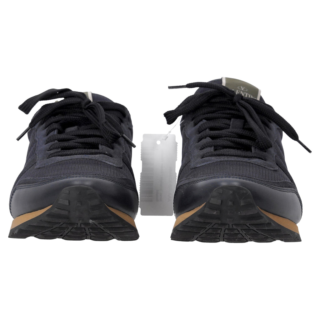 Valentino Garavani Rockrunner Sneakers in Navy Blue Mixed Media